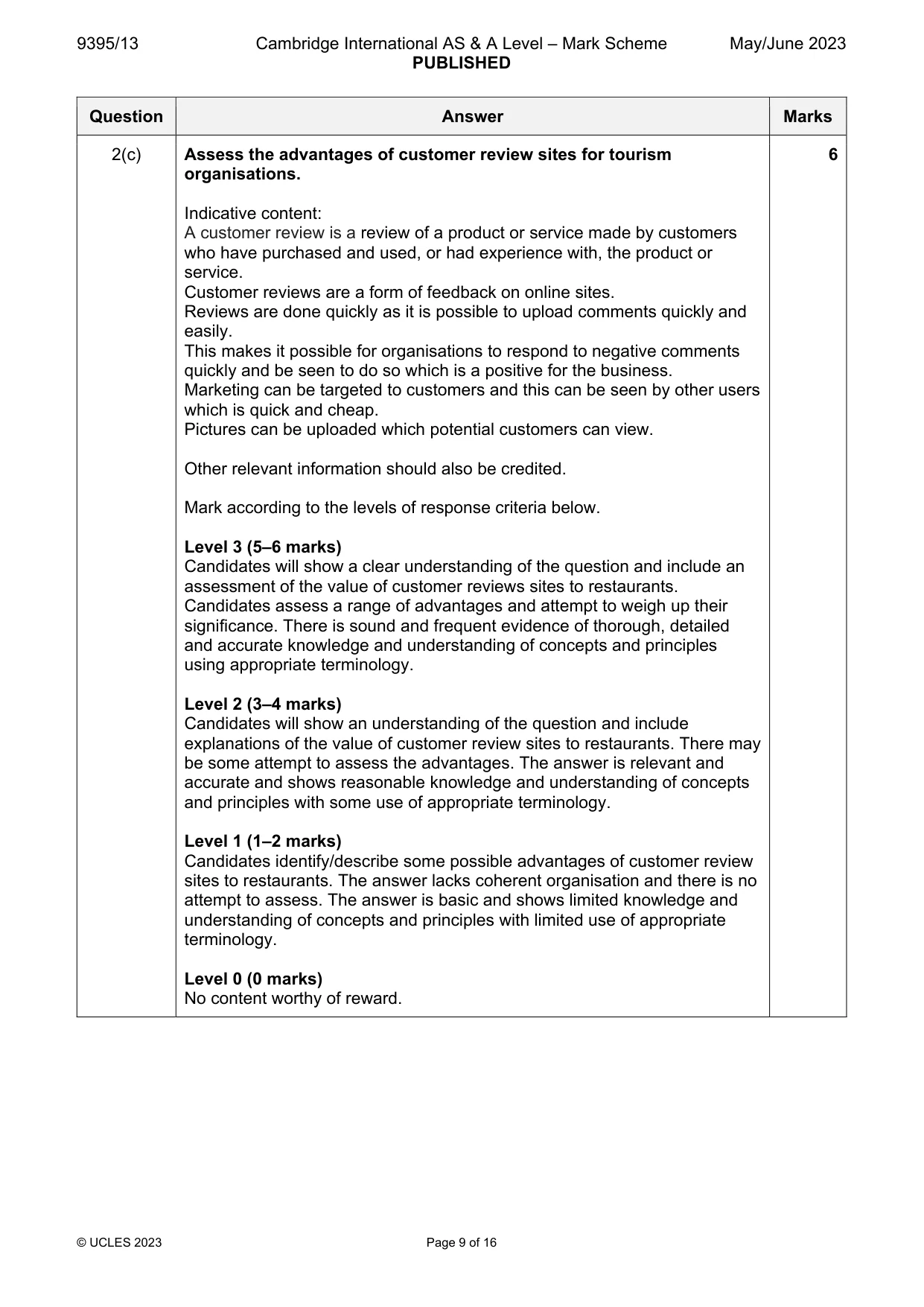 Mark scheme, page 9 of 16