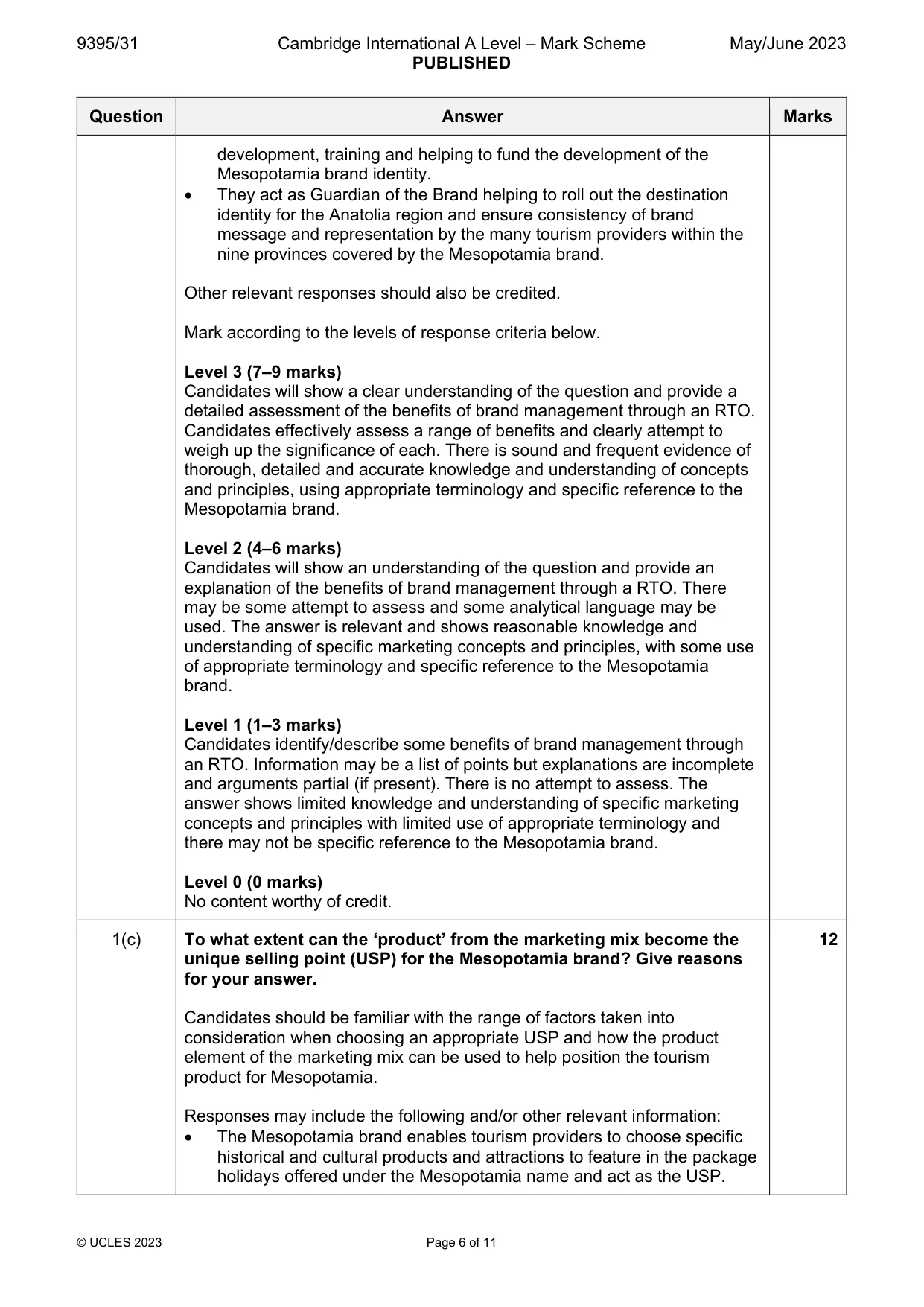 Mark scheme, page 6 of 11