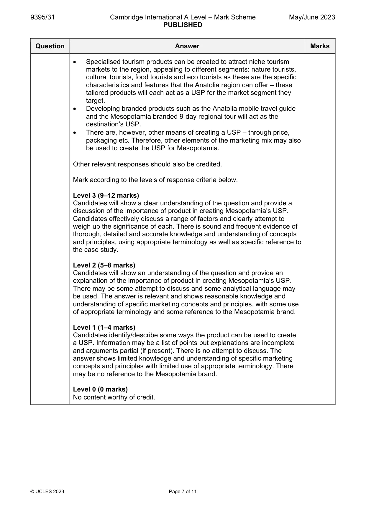 Mark scheme, page 7 of 11