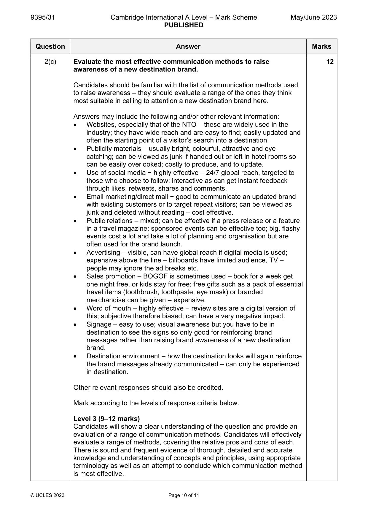 Mark scheme, page 10 of 11