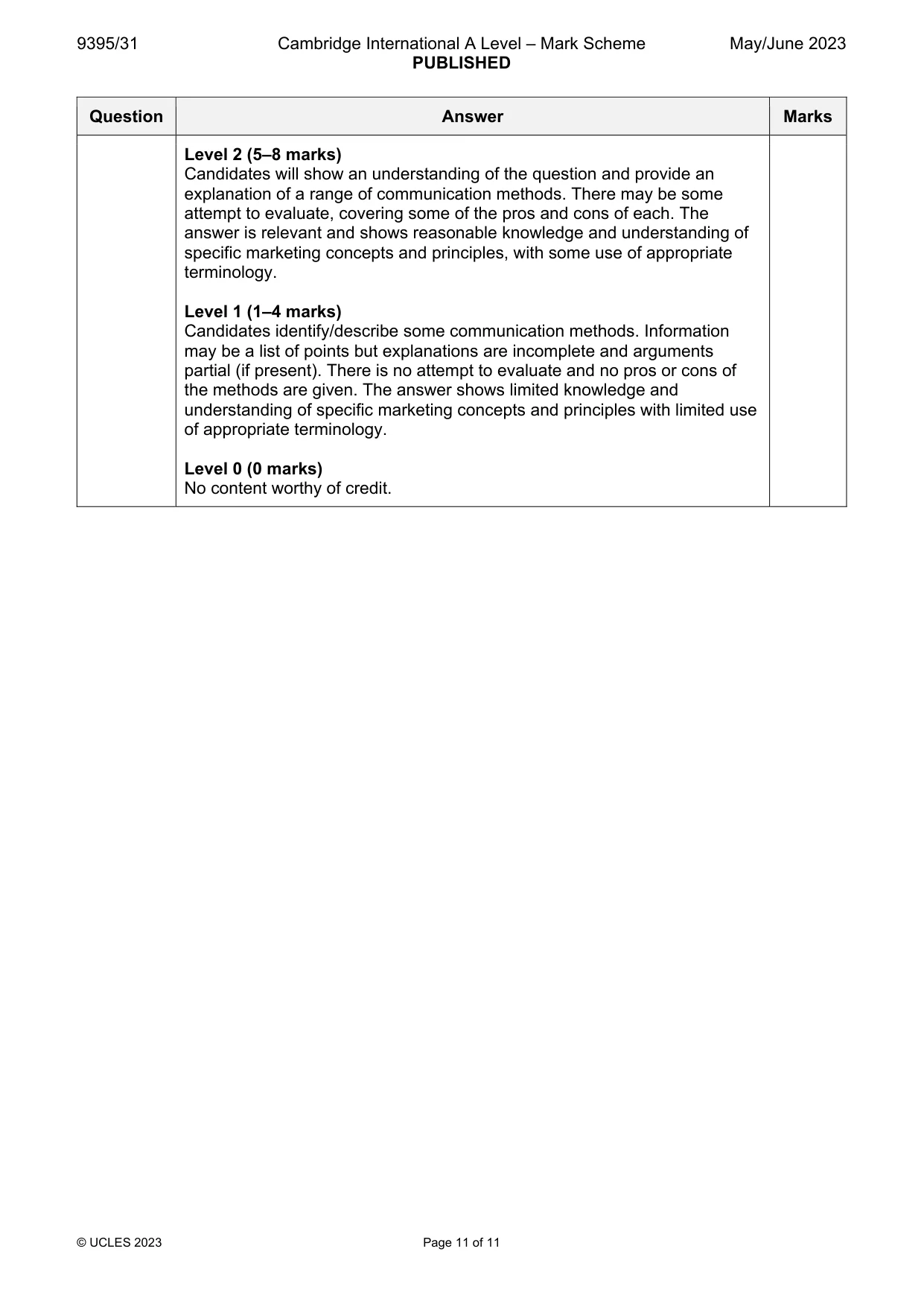 Mark scheme, page 11 of 11