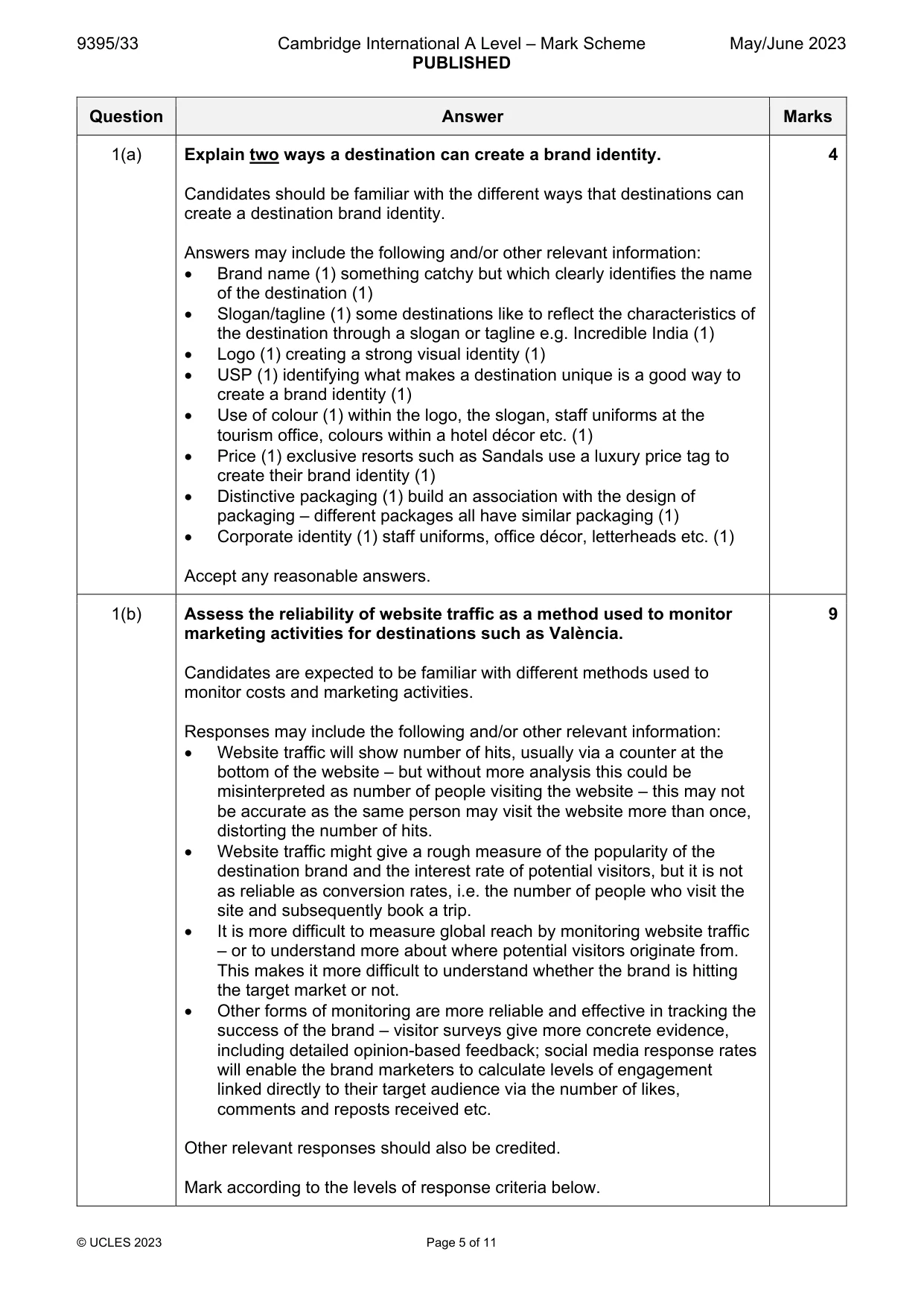 Mark scheme, page 5 of 11