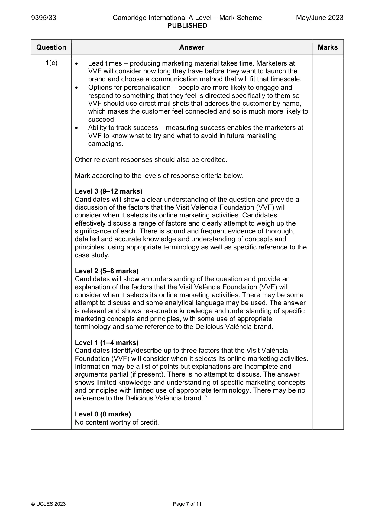 Mark scheme, page 7 of 11