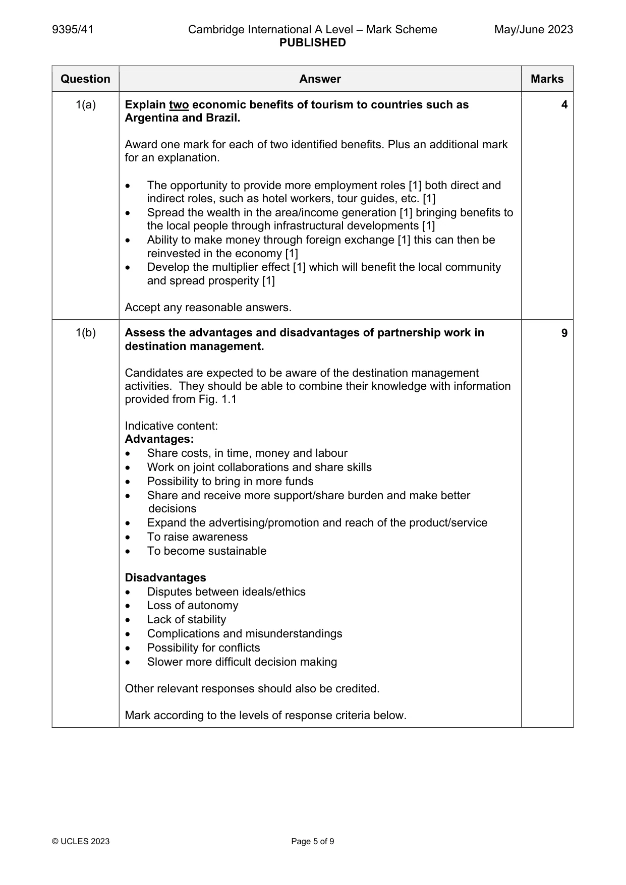 Mark scheme, page 5 of 9