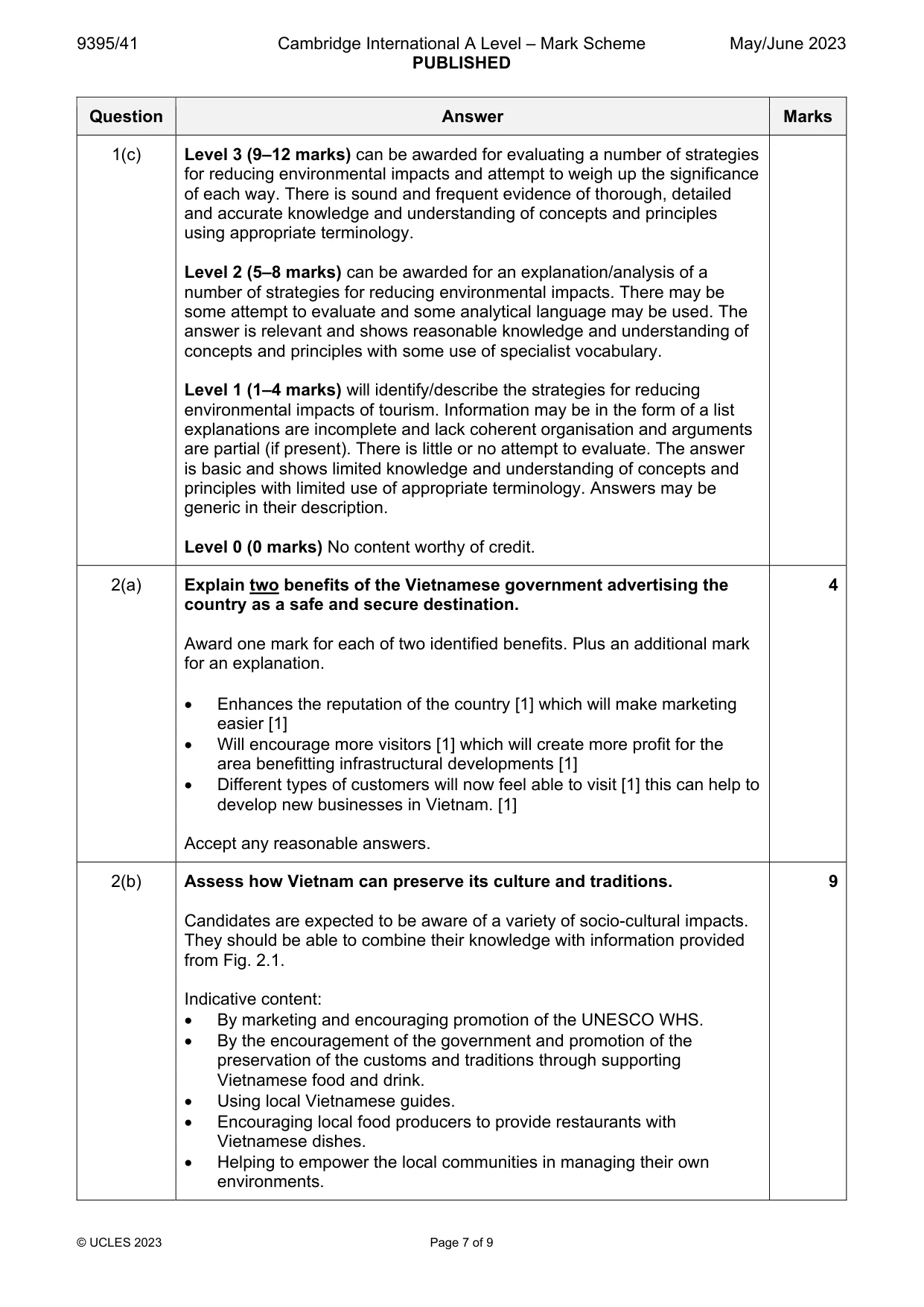 Mark scheme, page 7 of 9