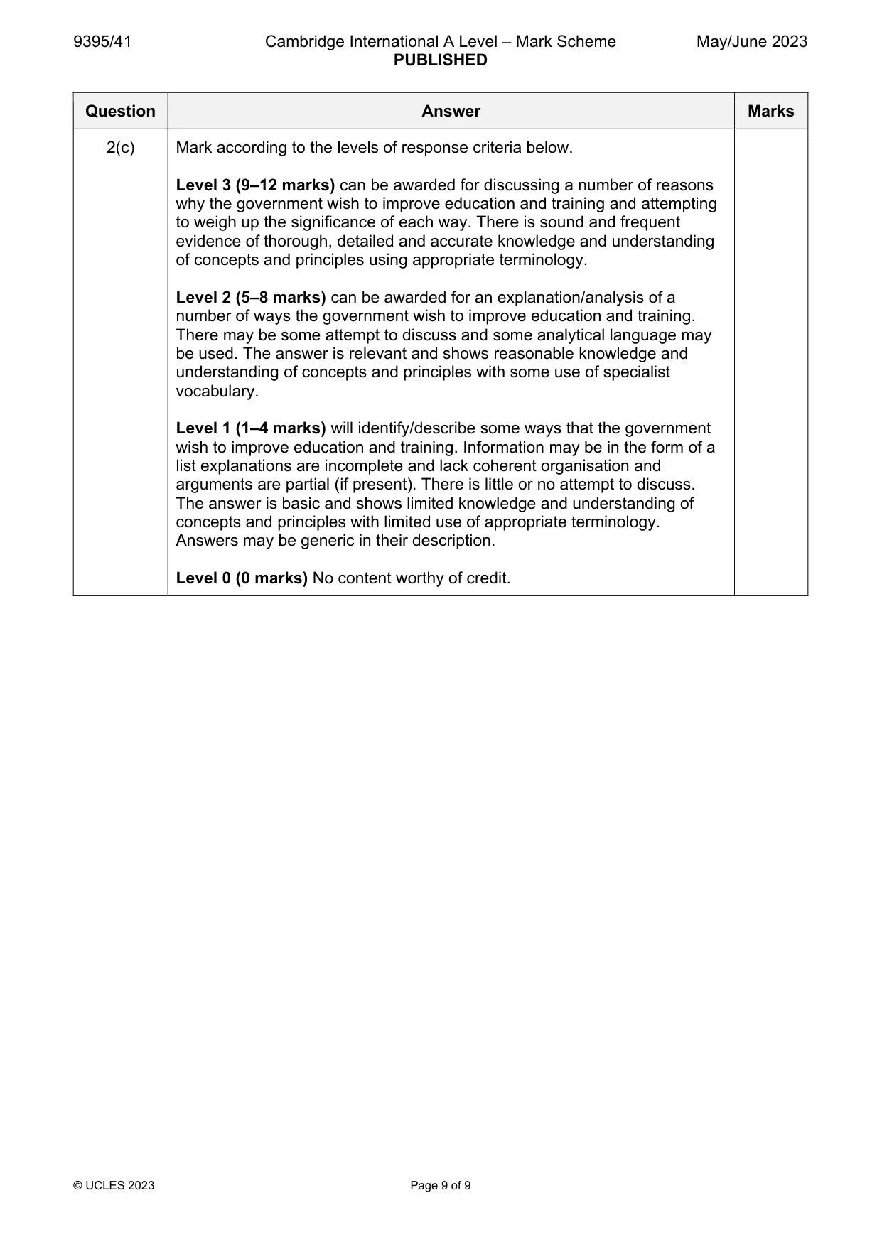 Mark scheme, page 9 of 9