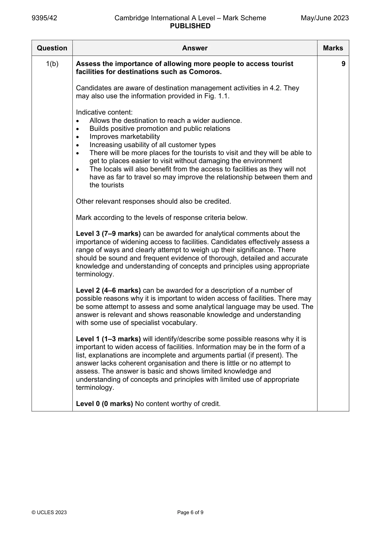 Mark scheme, page 6 of 9