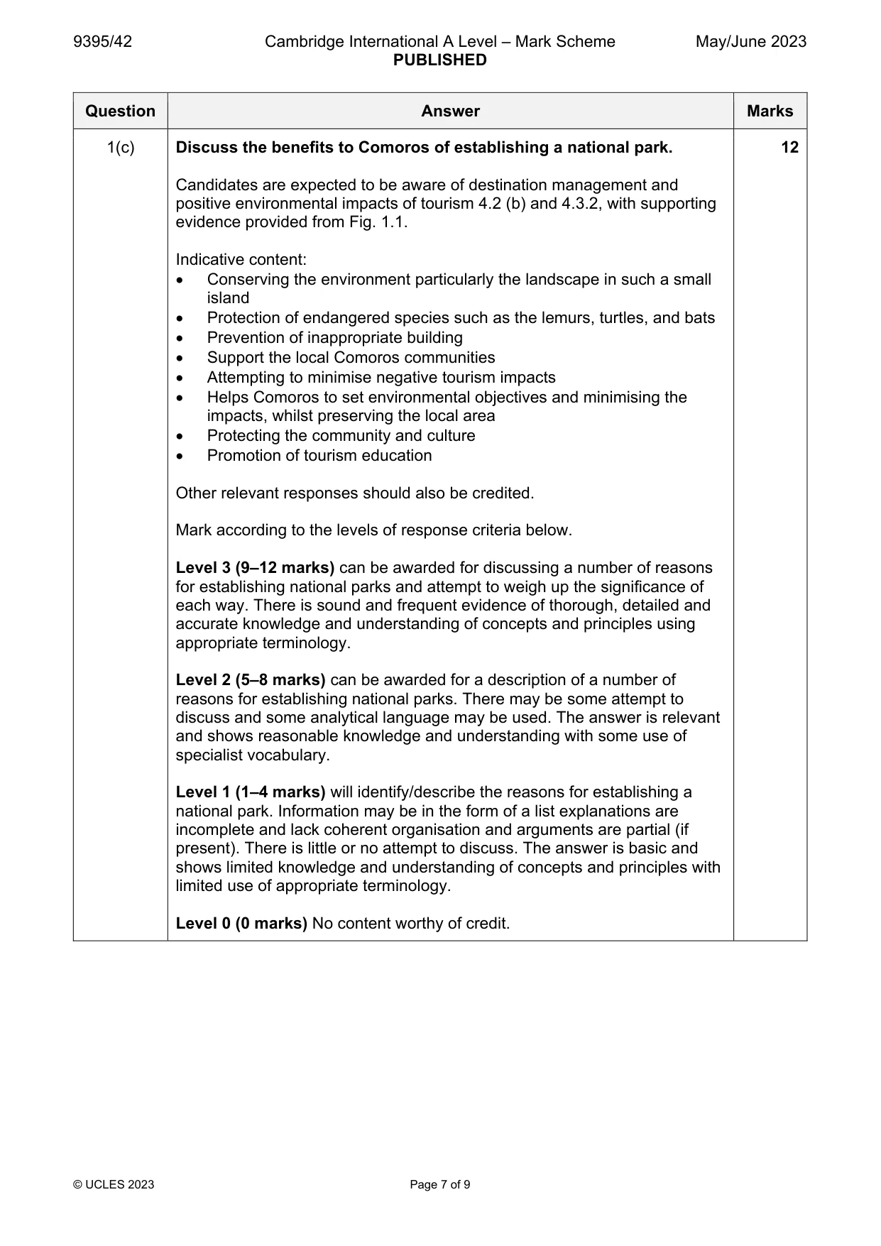 Mark scheme, page 7 of 9