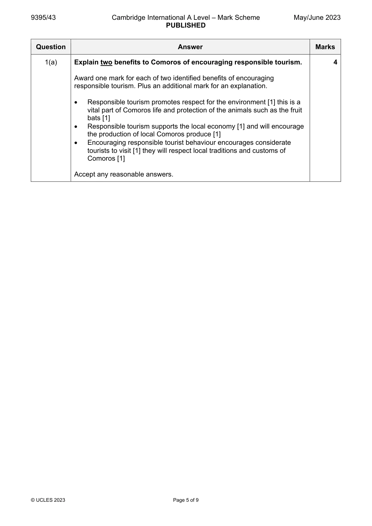Mark scheme, page 5 of 9