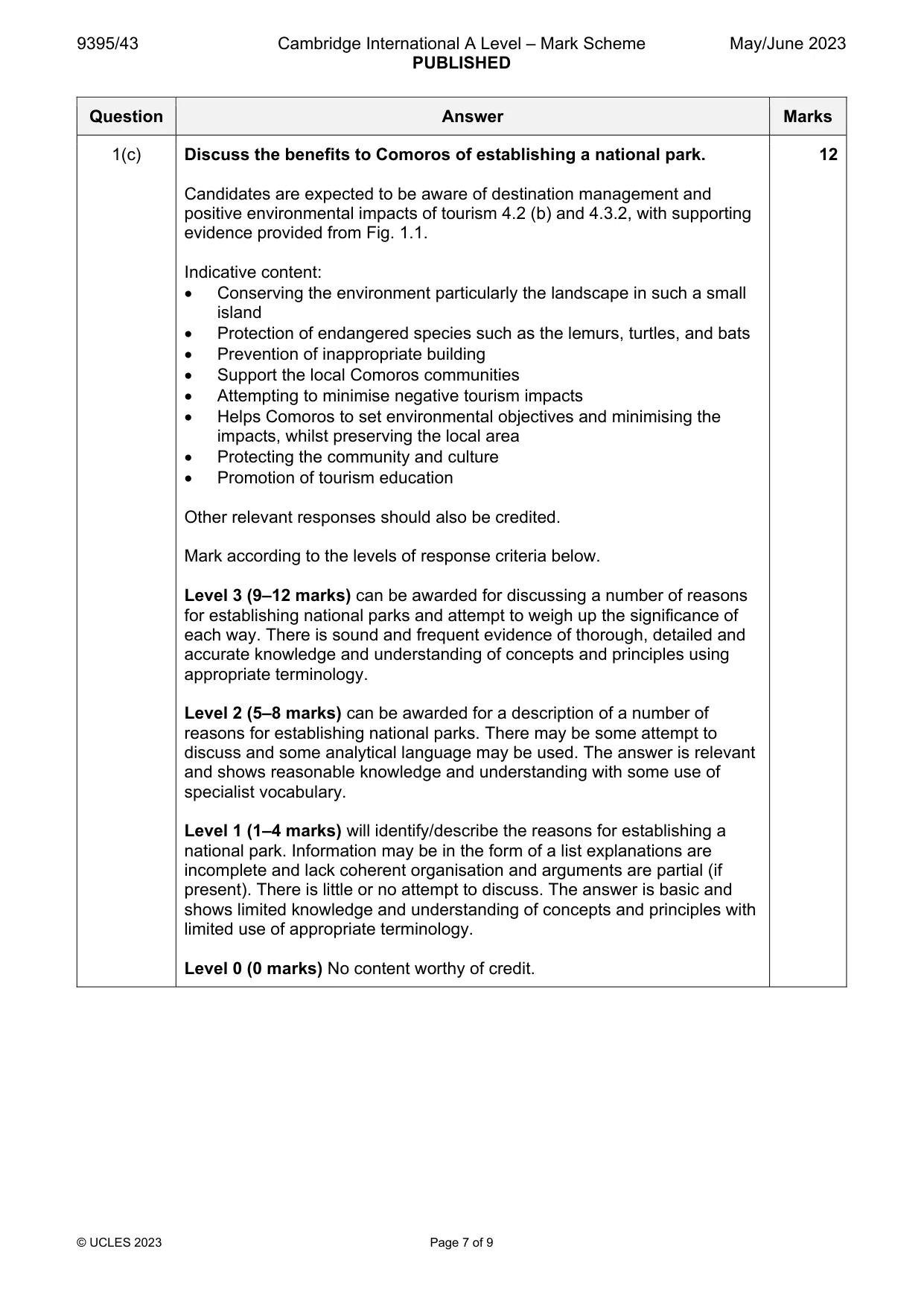 Mark scheme, page 7 of 9