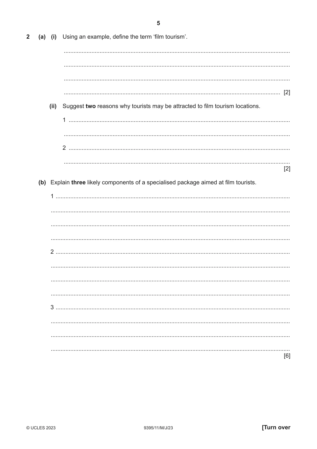 Cambridge A Level Travel and Tourism 9395 2023 May/June Paper 1 · Variant 1 question paper, page 5 of 16