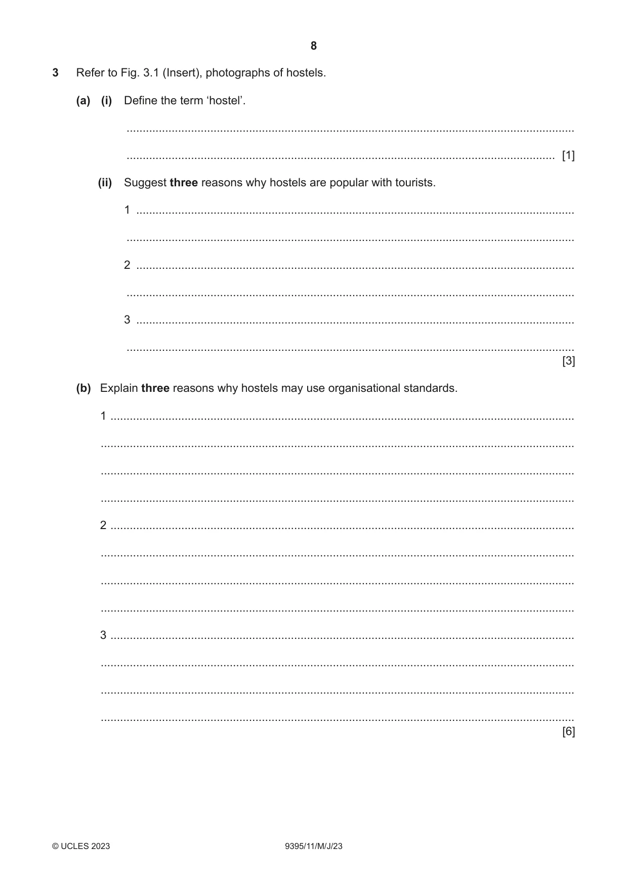 Cambridge A Level Travel and Tourism 9395 2023 May/June Paper 1 · Variant 1 question paper, page 8 of 16