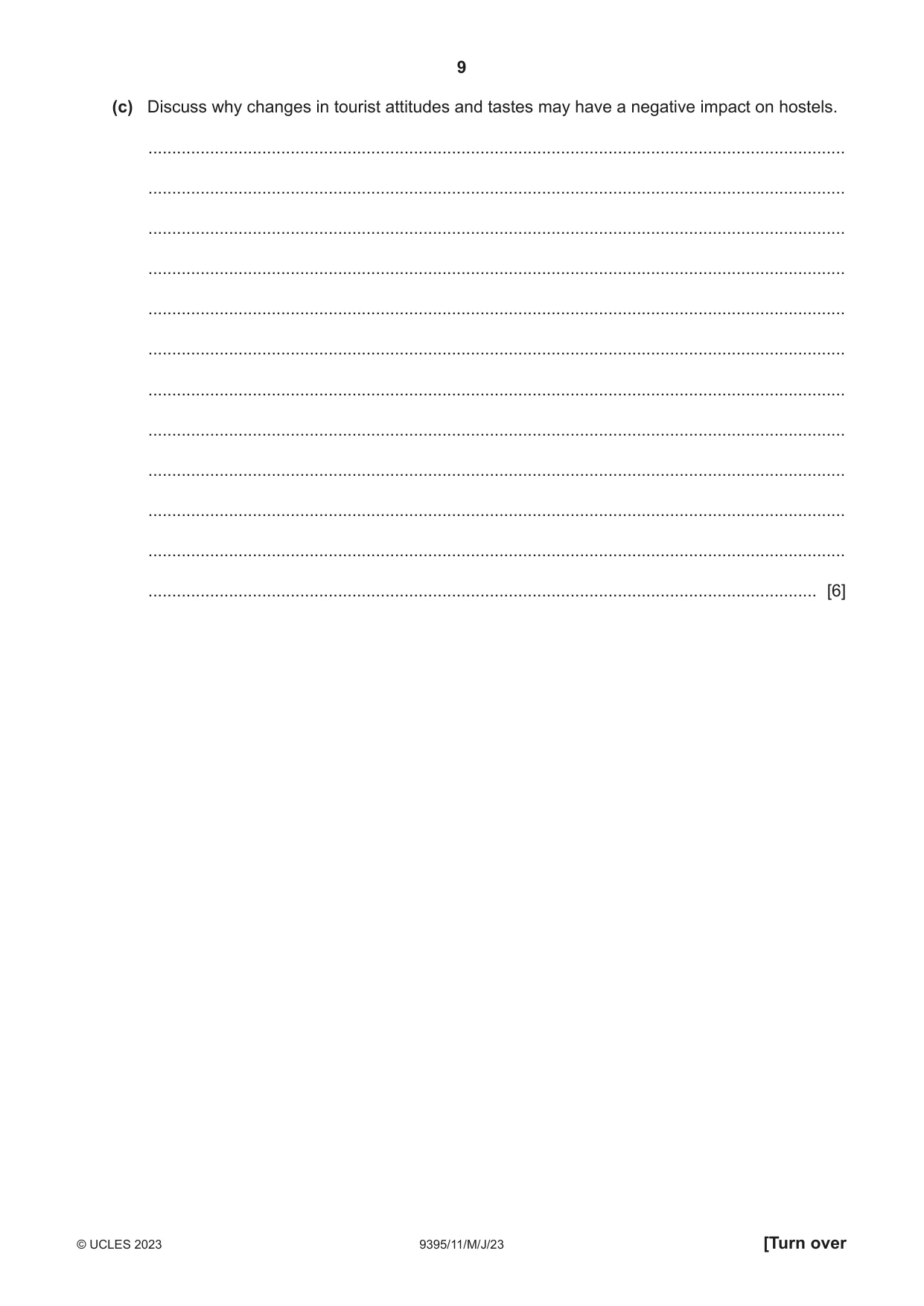 Cambridge A Level Travel and Tourism 9395 2023 May/June Paper 1 · Variant 1 question paper, page 9 of 16