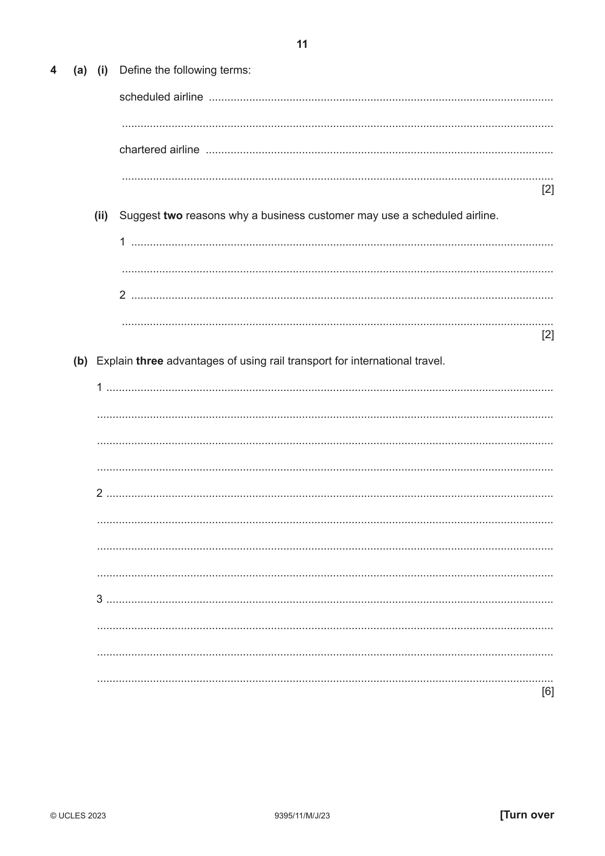 Cambridge A Level Travel and Tourism 9395 2023 May/June Paper 1 · Variant 1 question paper, page 11 of 16