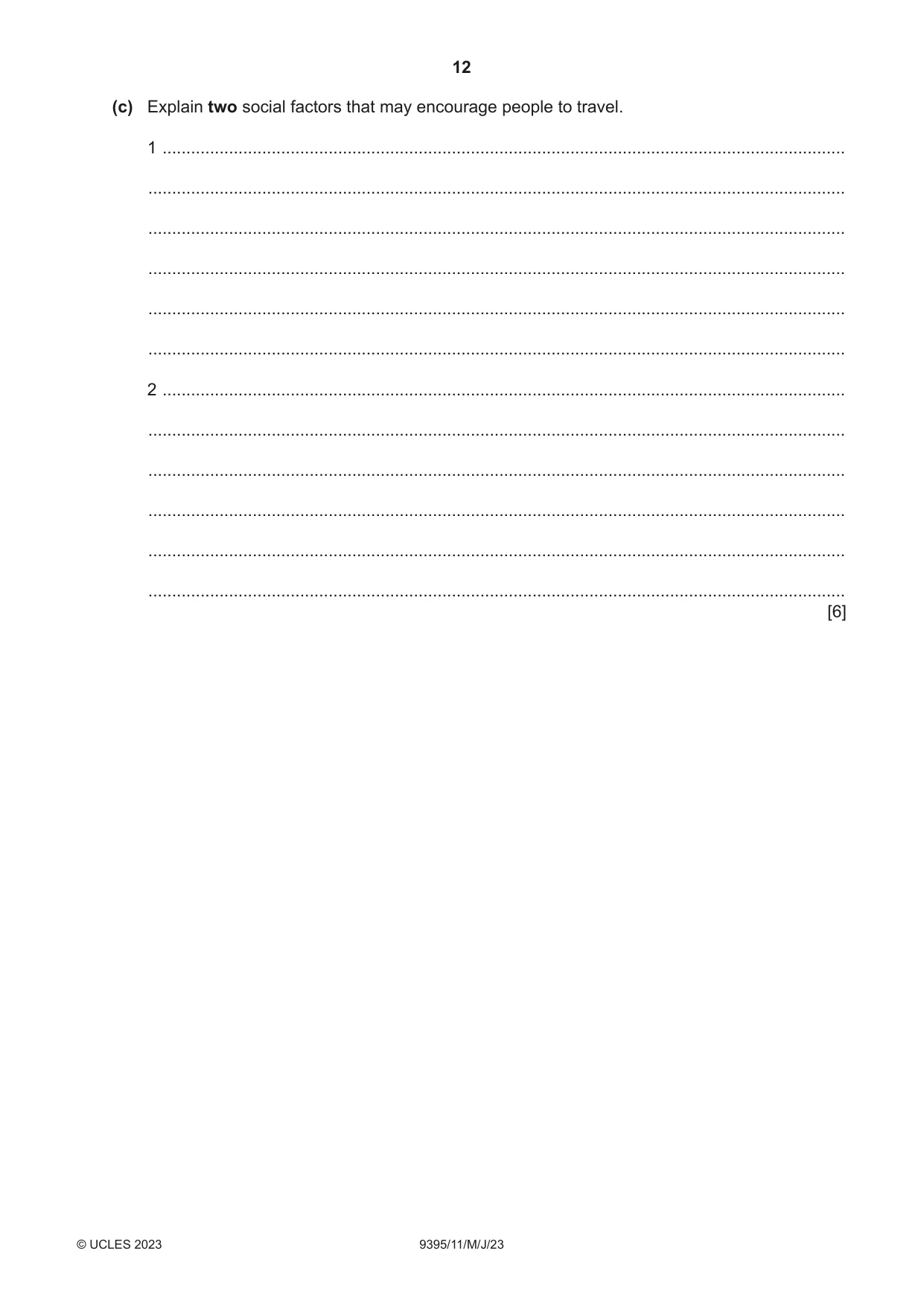 Cambridge A Level Travel and Tourism 9395 2023 May/June Paper 1 · Variant 1 question paper, page 12 of 16