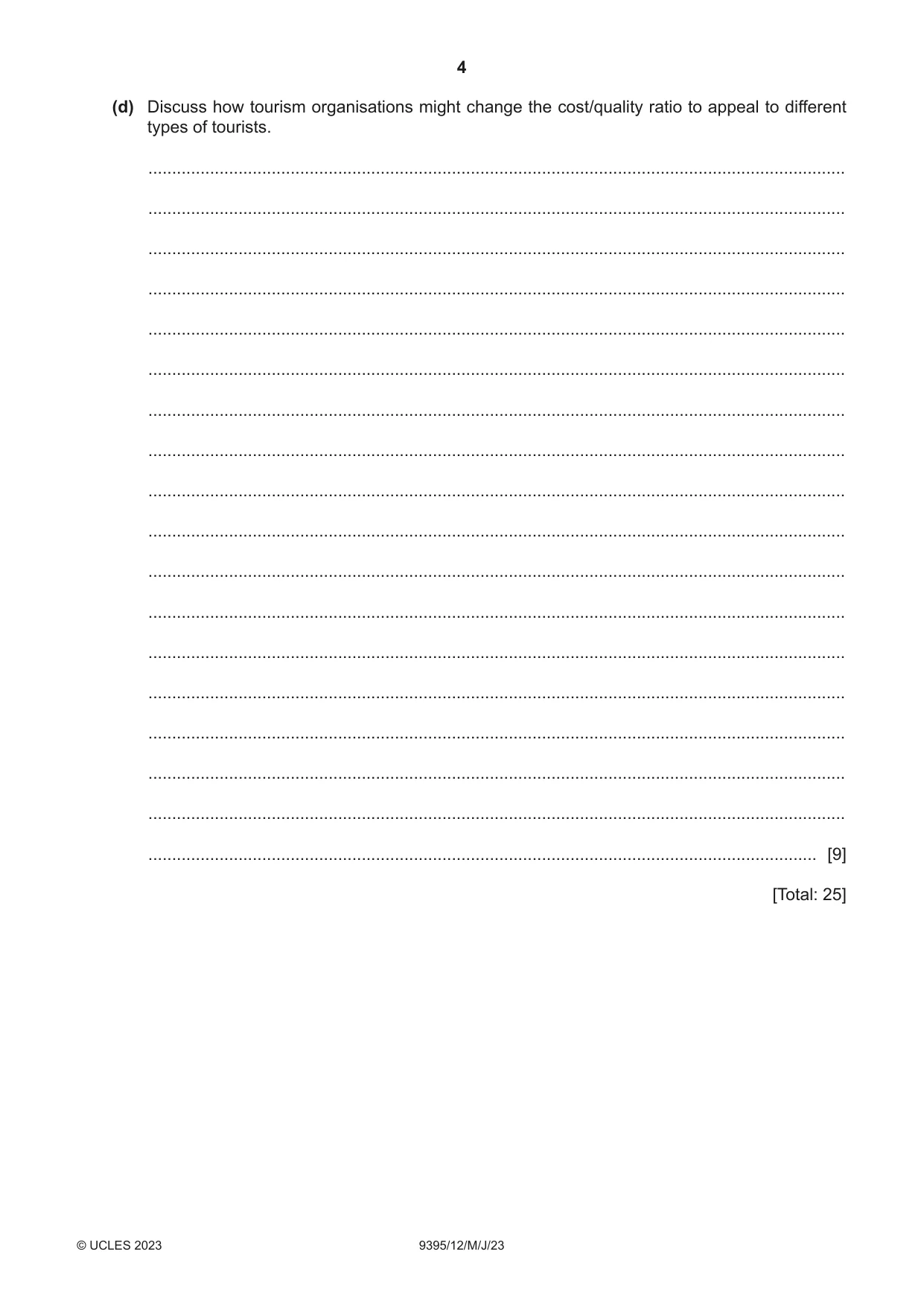 Cambridge A Level Travel and Tourism 9395 2023 May/June Paper 1 · Variant 2 question paper, page 4 of 16
