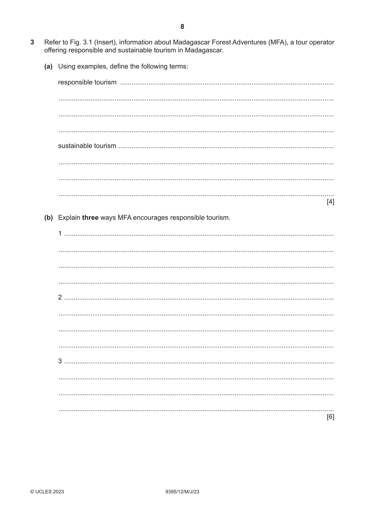 Cambridge A Level Travel and Tourism 9395 2023 May/June Paper 1 · Variant 2 question paper, page 8 of 16