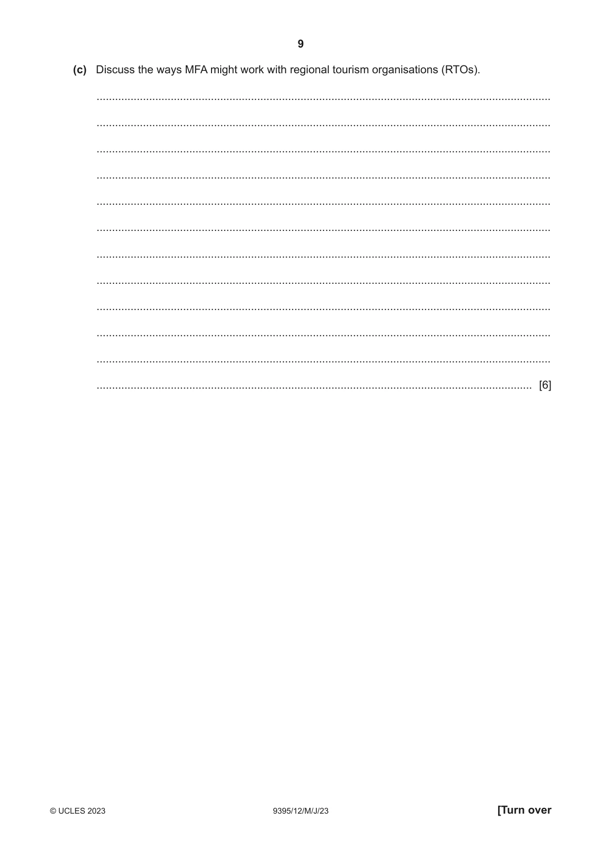 Cambridge A Level Travel and Tourism 9395 2023 May/June Paper 1 · Variant 2 question paper, page 9 of 16