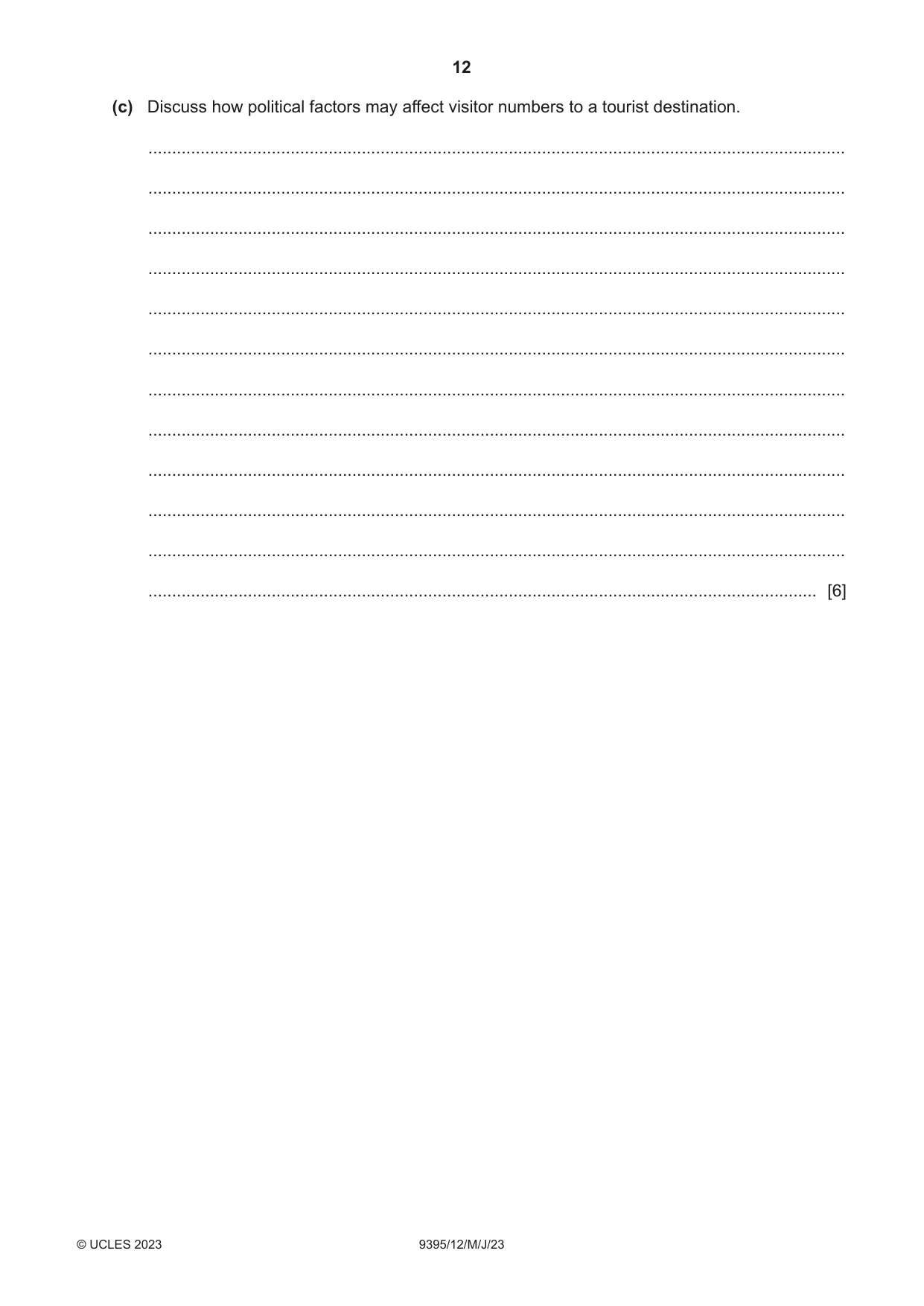 Cambridge A Level Travel and Tourism 9395 2023 May/June Paper 1 · Variant 2 question paper, page 12 of 16