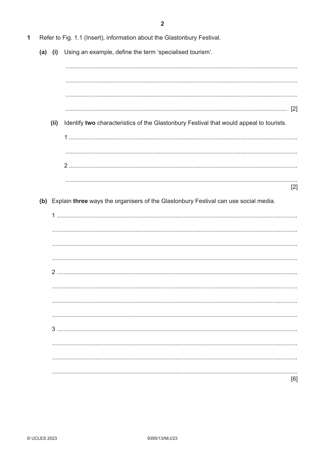 Cambridge A Level Travel and Tourism 9395 2023 May/June Paper 1 · Variant 3 question paper, page 2 of 16