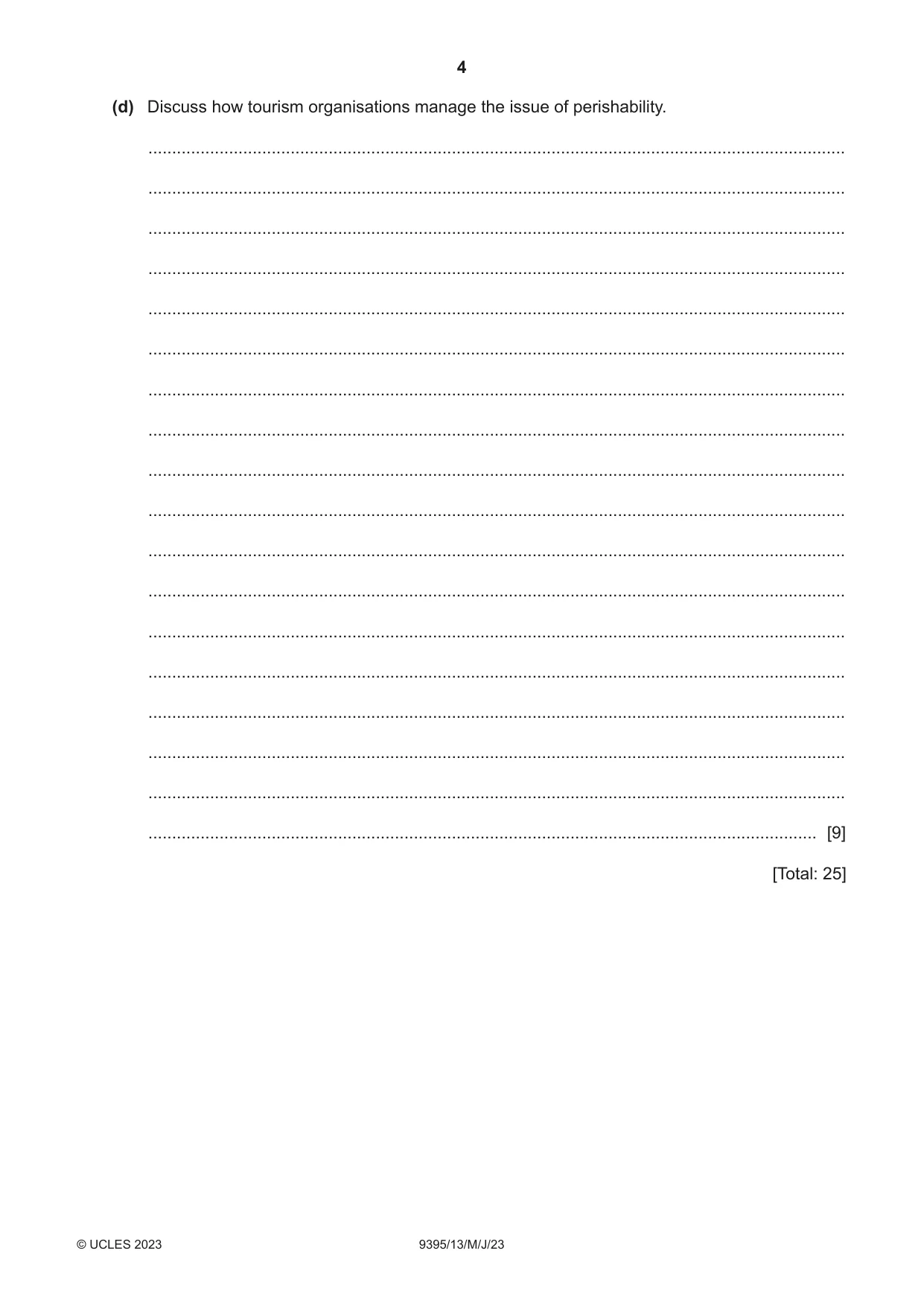 Cambridge A Level Travel and Tourism 9395 2023 May/June Paper 1 · Variant 3 question paper, page 4 of 16