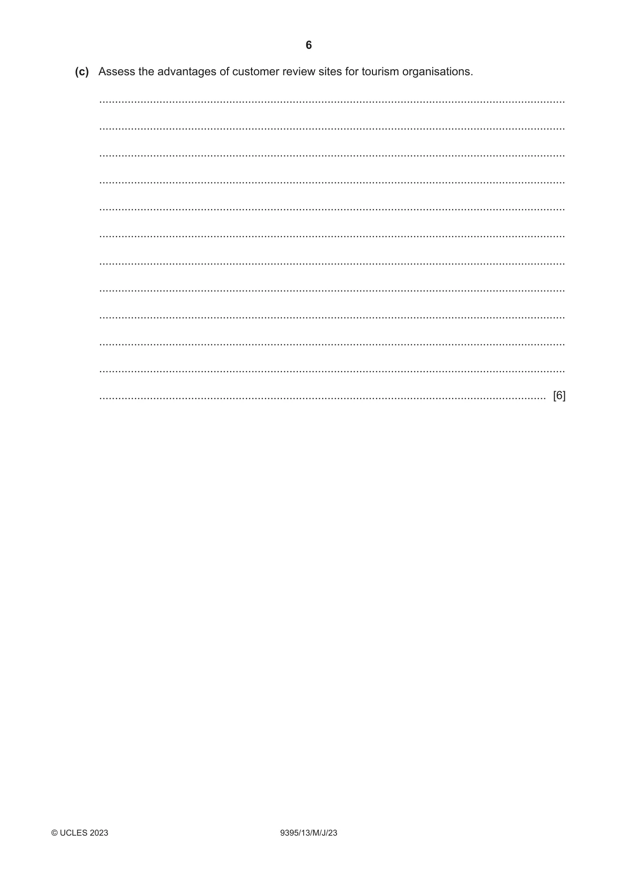 Cambridge A Level Travel and Tourism 9395 2023 May/June Paper 1 · Variant 3 question paper, page 6 of 16