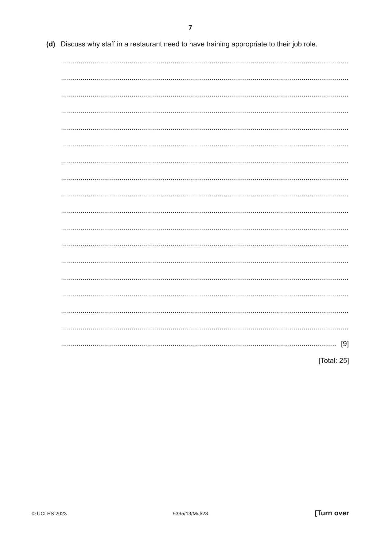 Cambridge A Level Travel and Tourism 9395 2023 May/June Paper 1 · Variant 3 question paper, page 7 of 16