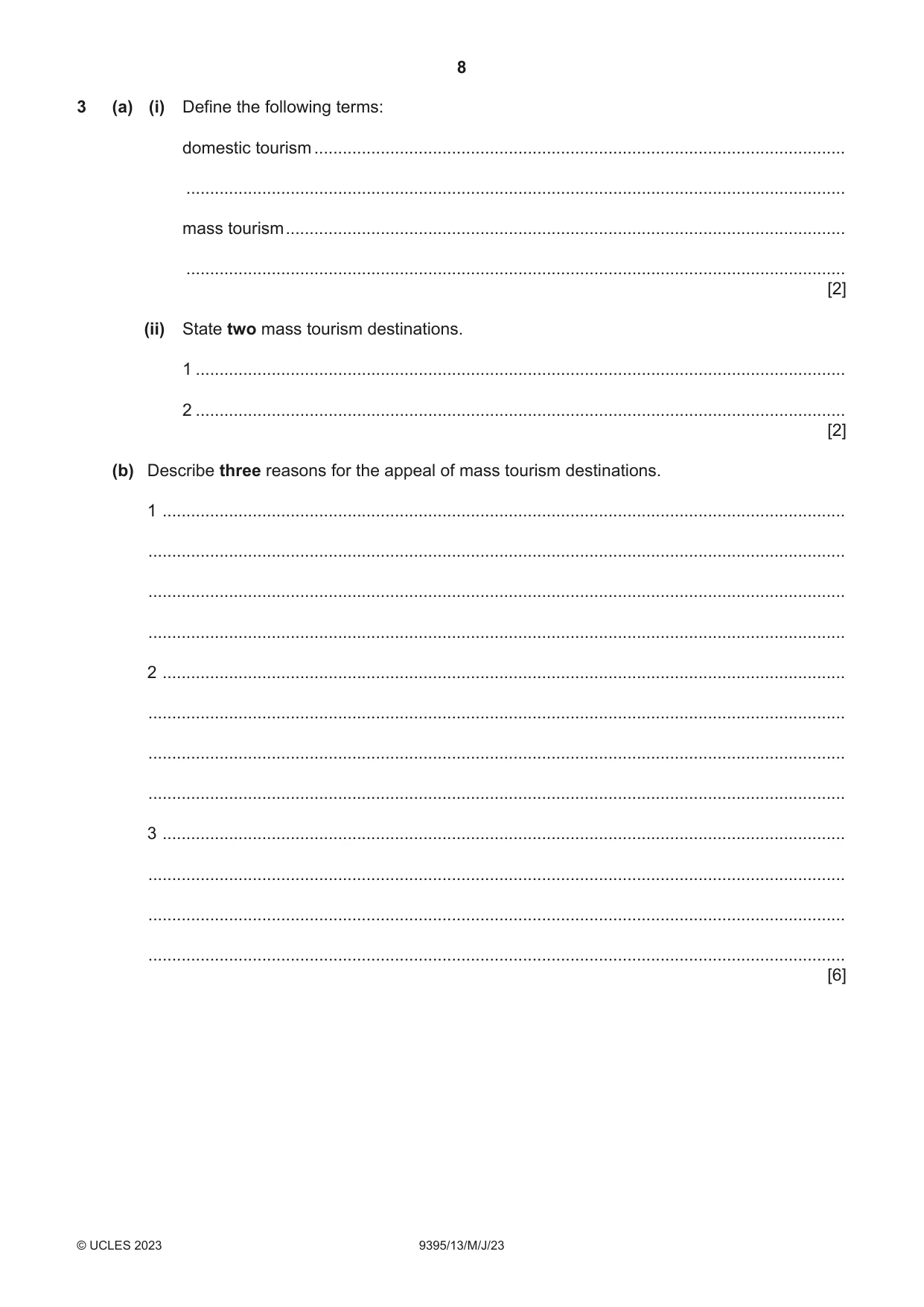 Cambridge A Level Travel and Tourism 9395 2023 May/June Paper 1 · Variant 3 question paper, page 8 of 16