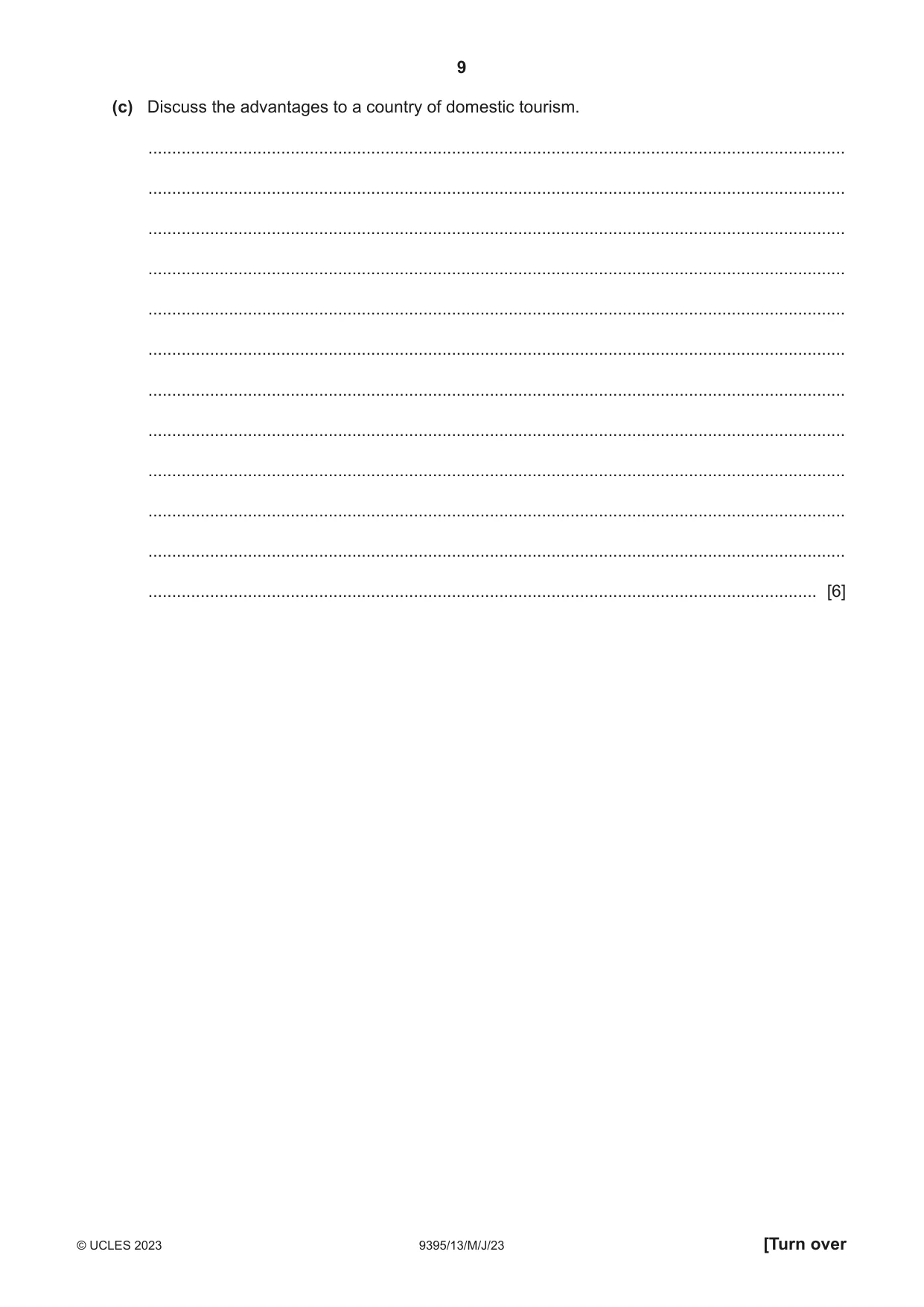 Cambridge A Level Travel and Tourism 9395 2023 May/June Paper 1 · Variant 3 question paper, page 9 of 16