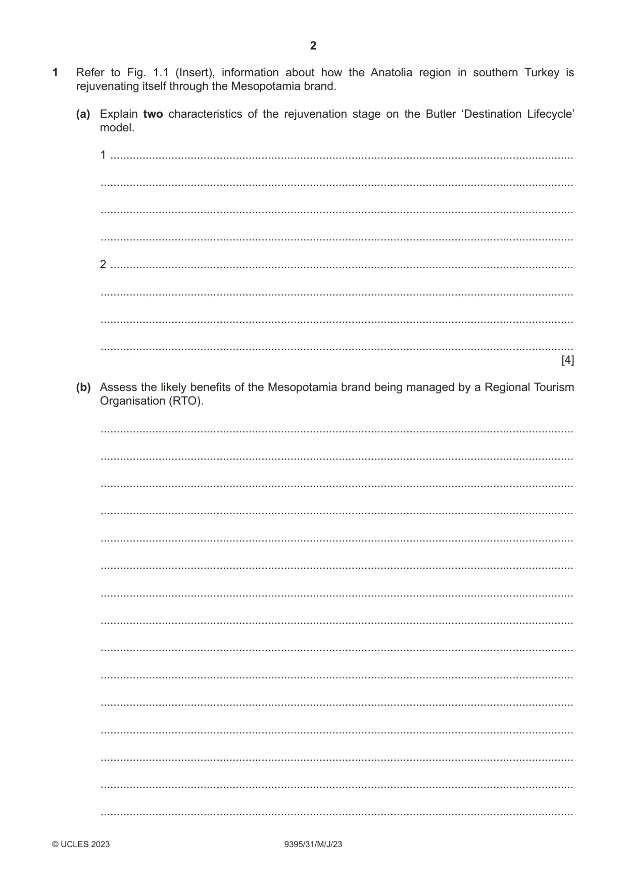 Cambridge A Level Travel and Tourism 9395 2023 May/June Paper 3 · Variant 1 question paper, page 2 of 12