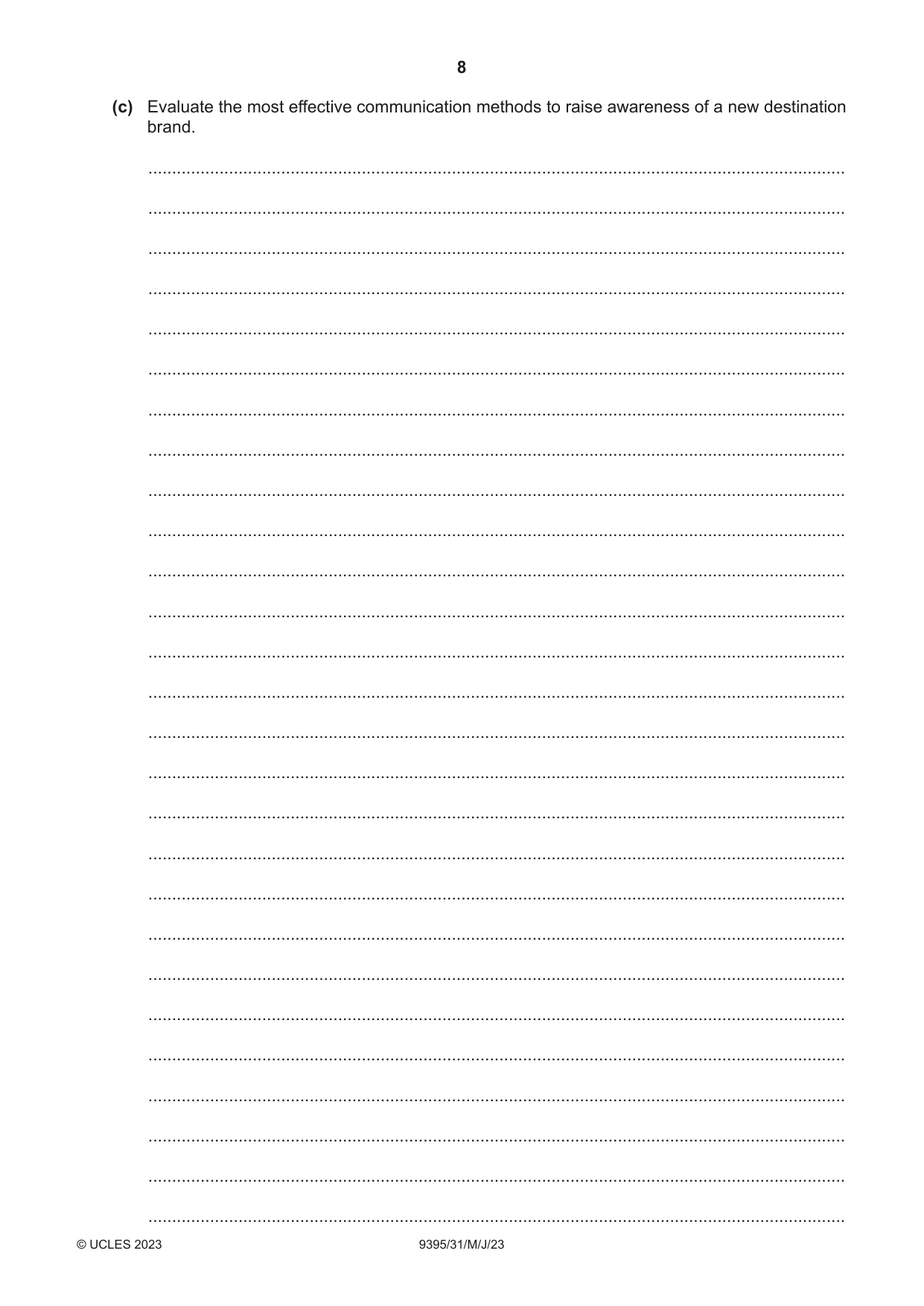 Cambridge A Level Travel and Tourism 9395 2023 May/June Paper 3 · Variant 1 question paper, page 8 of 12