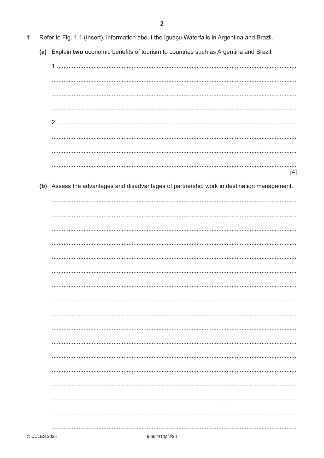 Cambridge A Level Travel and Tourism 9395 2023 May/June Paper 4 · Variant 1 question paper, page 2 of 12