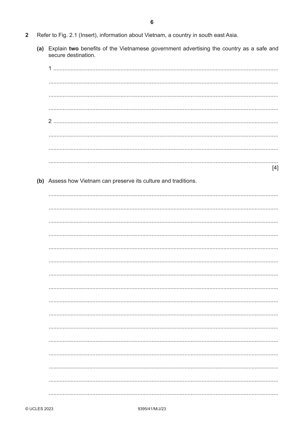 Cambridge A Level Travel and Tourism 9395 2023 May/June Paper 4 · Variant 1 question paper, page 6 of 12
