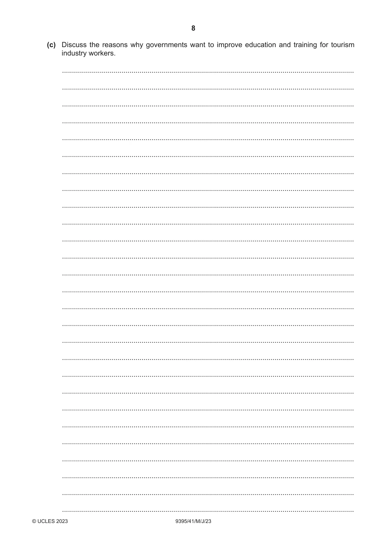 Cambridge A Level Travel and Tourism 9395 2023 May/June Paper 4 · Variant 1 question paper, page 8 of 12