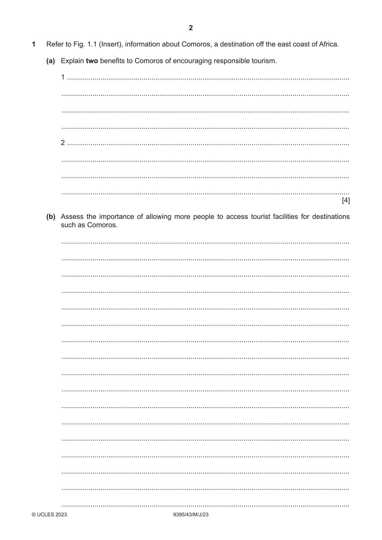 Cambridge A Level Travel and Tourism 9395 2023 May/June Paper 4 · Variant 3 question paper, page 2 of 12
