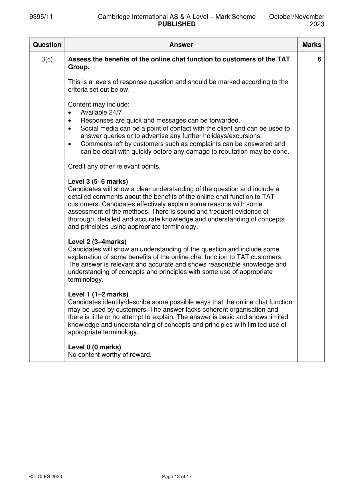 Mark scheme, page 13 of 17