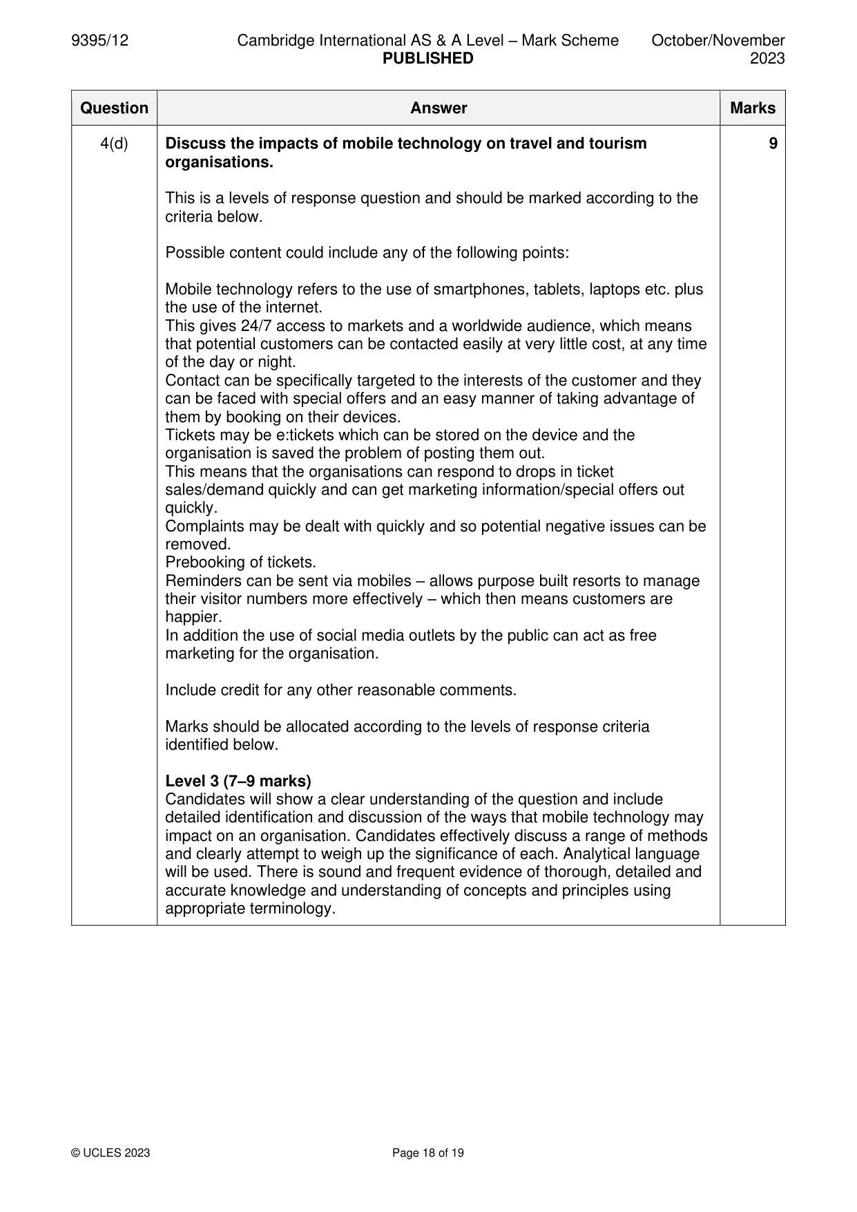 Mark scheme, page 18 of 19