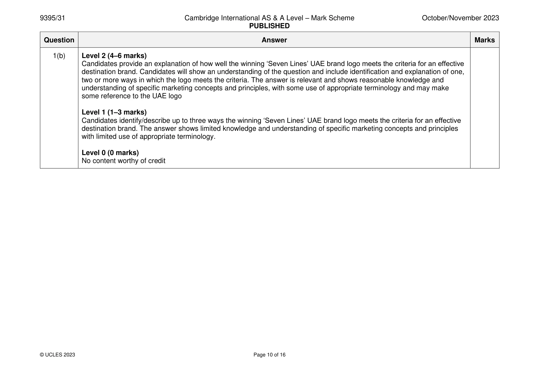 Mark scheme, page 10 of 16