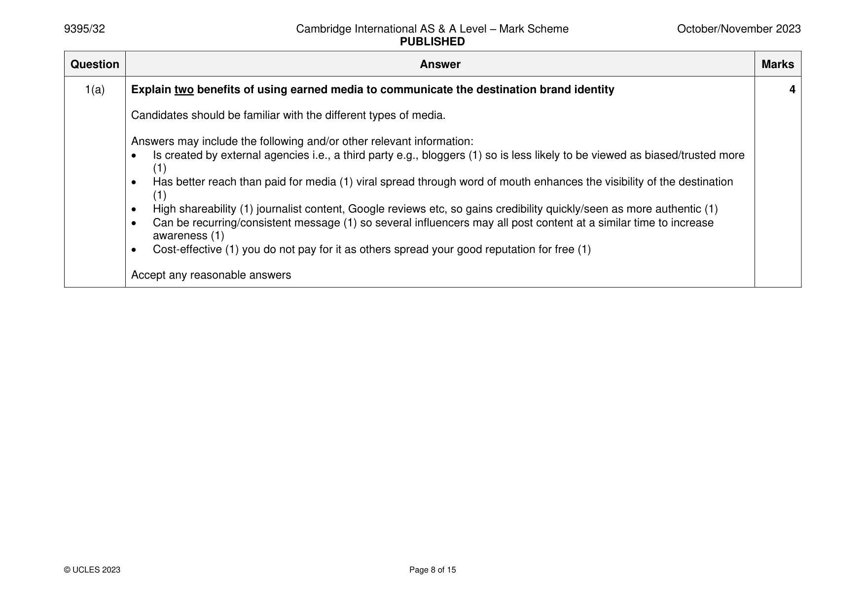 Mark scheme, page 8 of 15