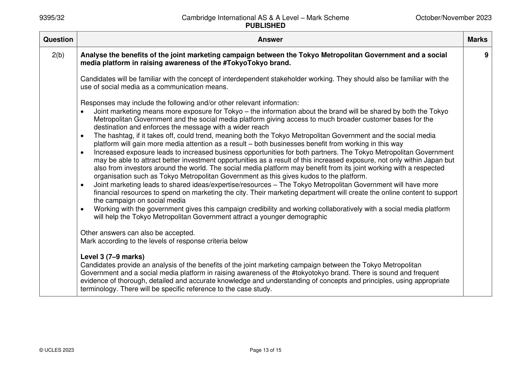 Mark scheme, page 13 of 15