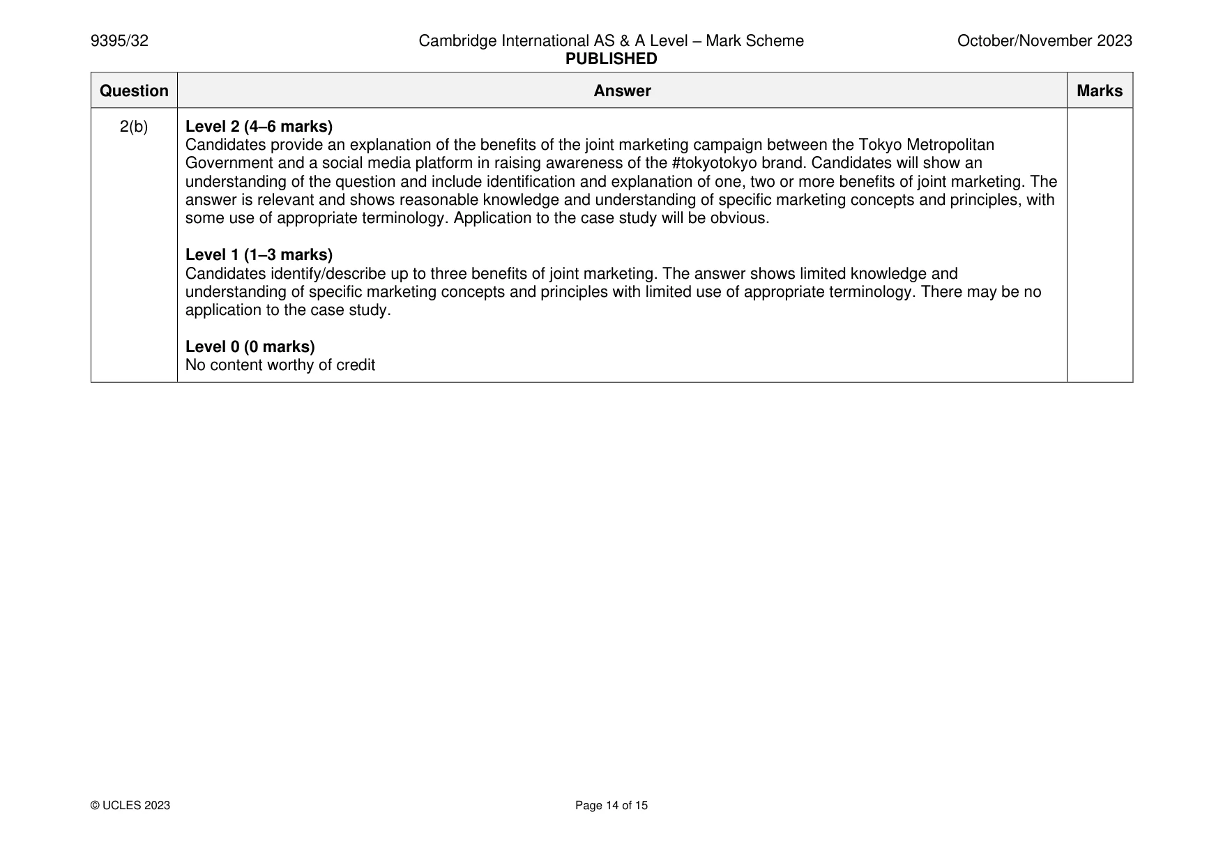 Mark scheme, page 14 of 15