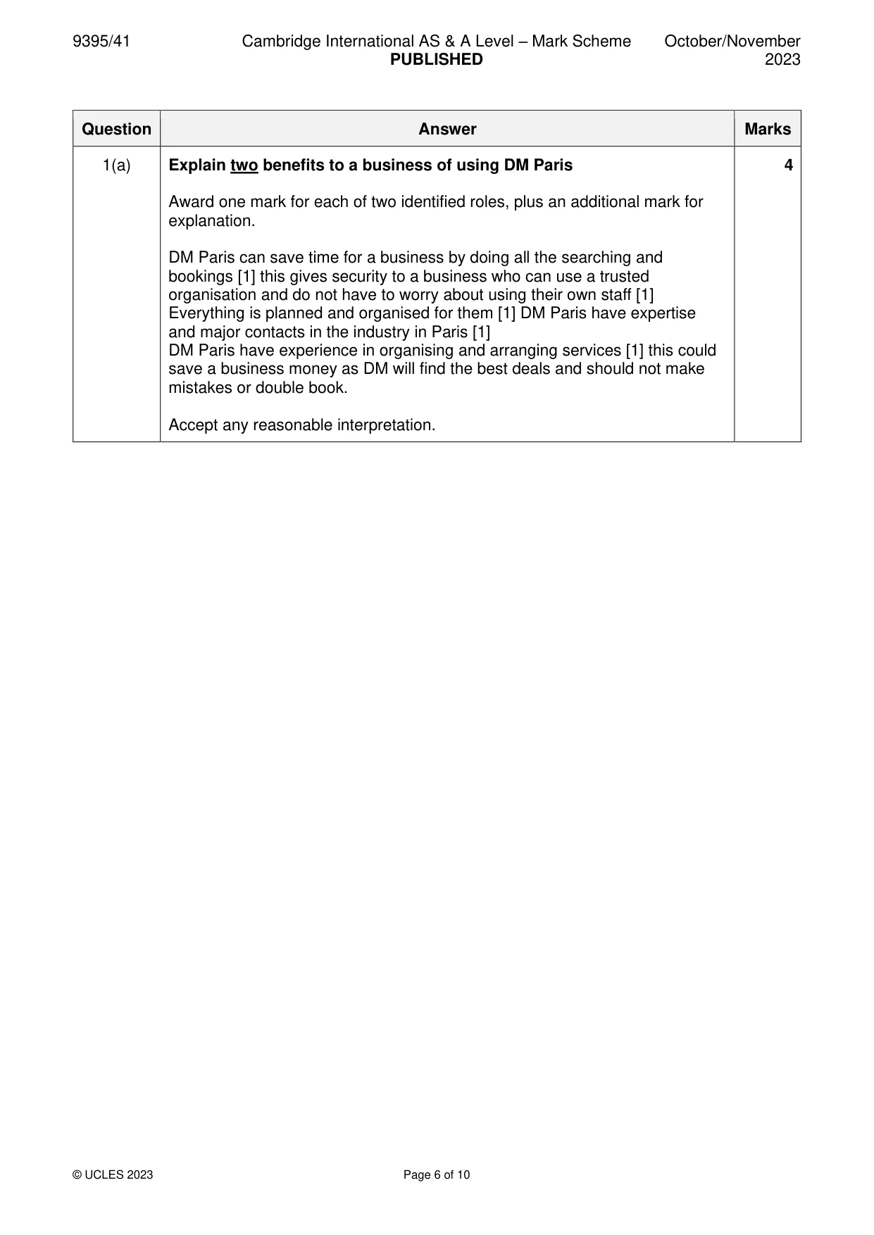 Mark scheme, page 6 of 10