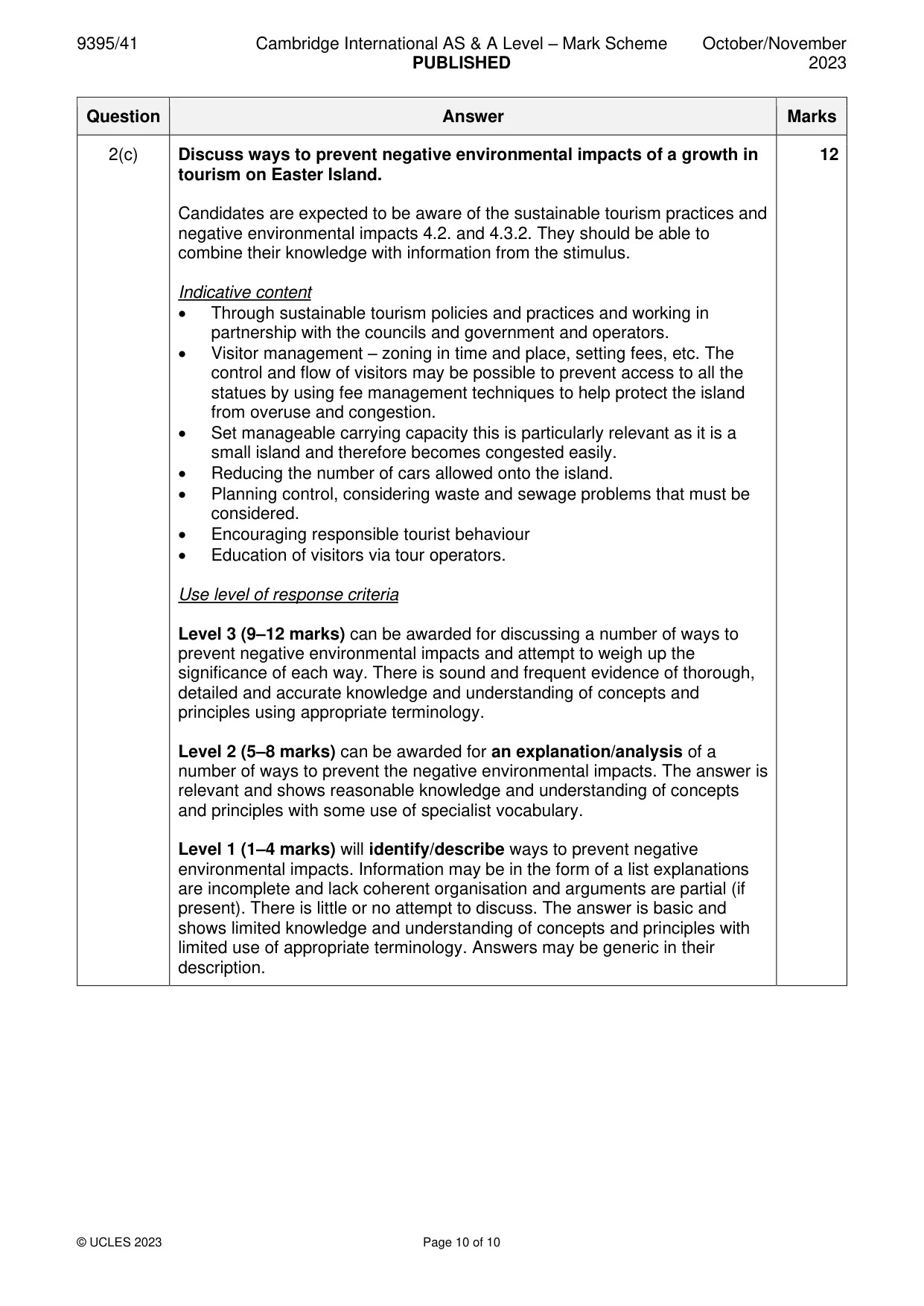 Mark scheme, page 10 of 10