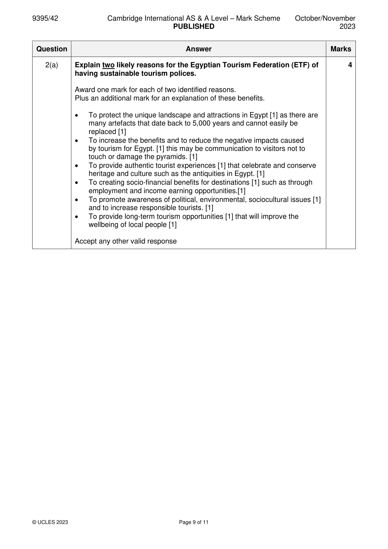 Mark scheme, page 9 of 11