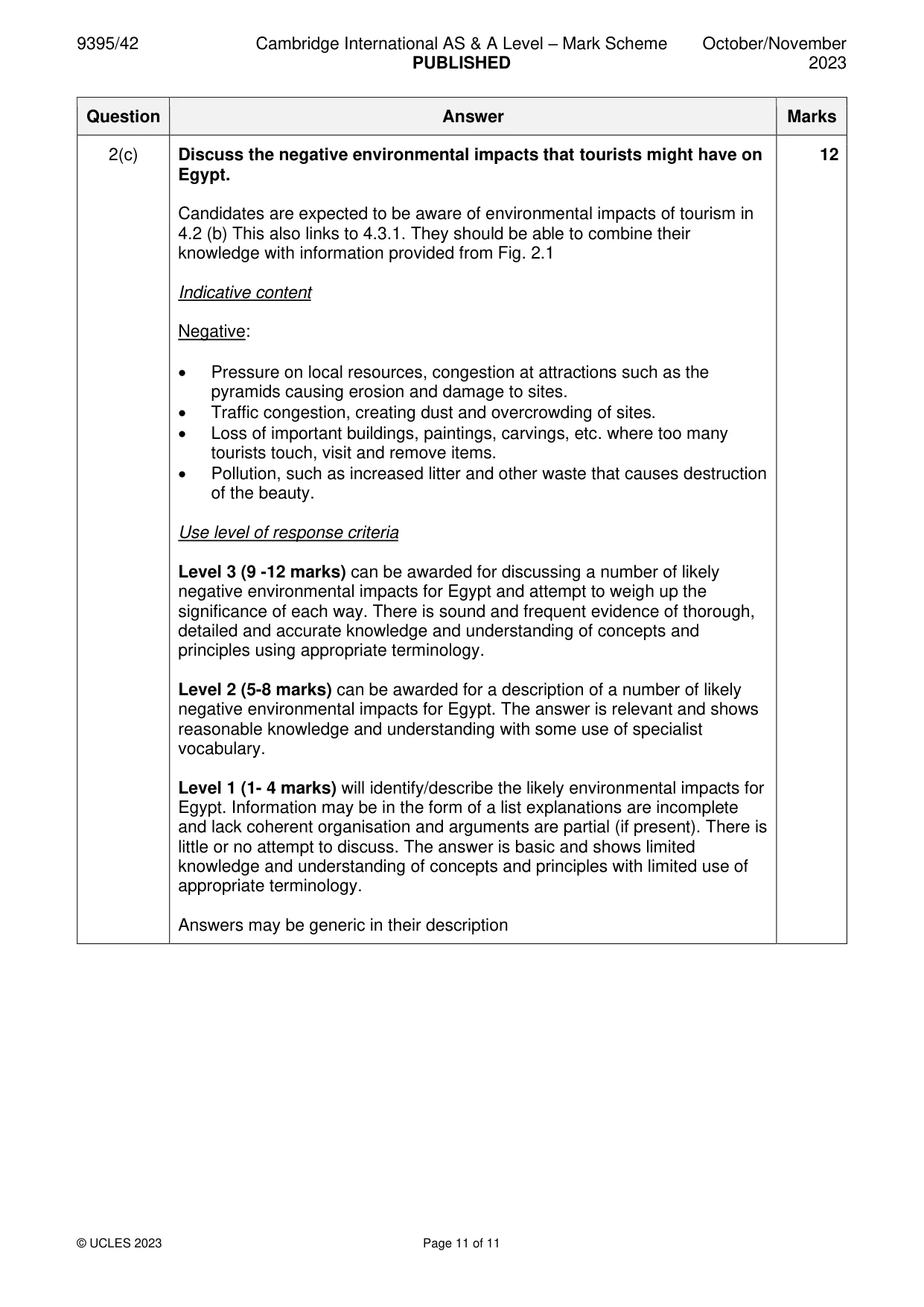 Mark scheme, page 11 of 11