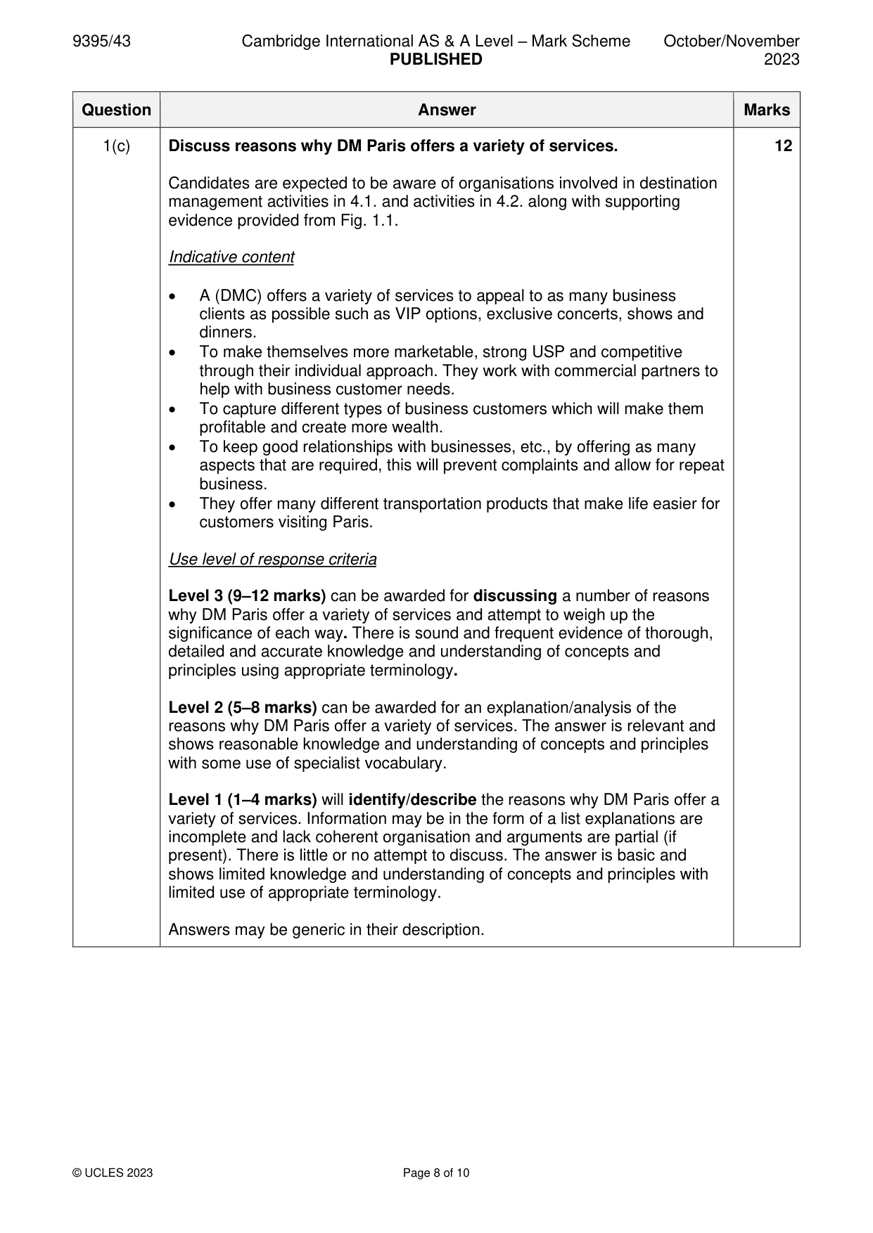 Mark scheme, page 8 of 10