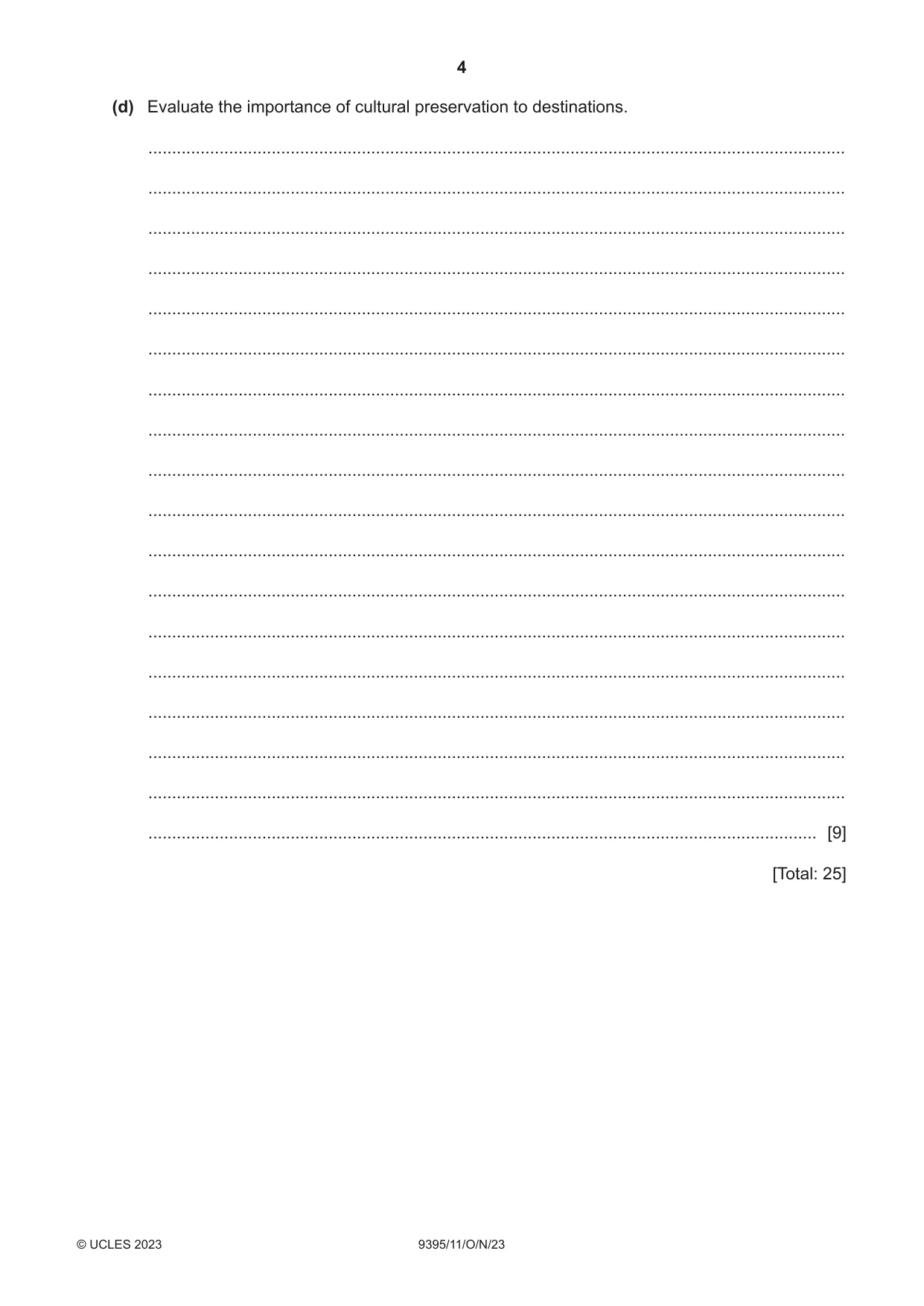 Cambridge A Level Travel and Tourism 9395 2023 Oct/Nov Paper 1 · Variant 1 question paper, page 4 of 16