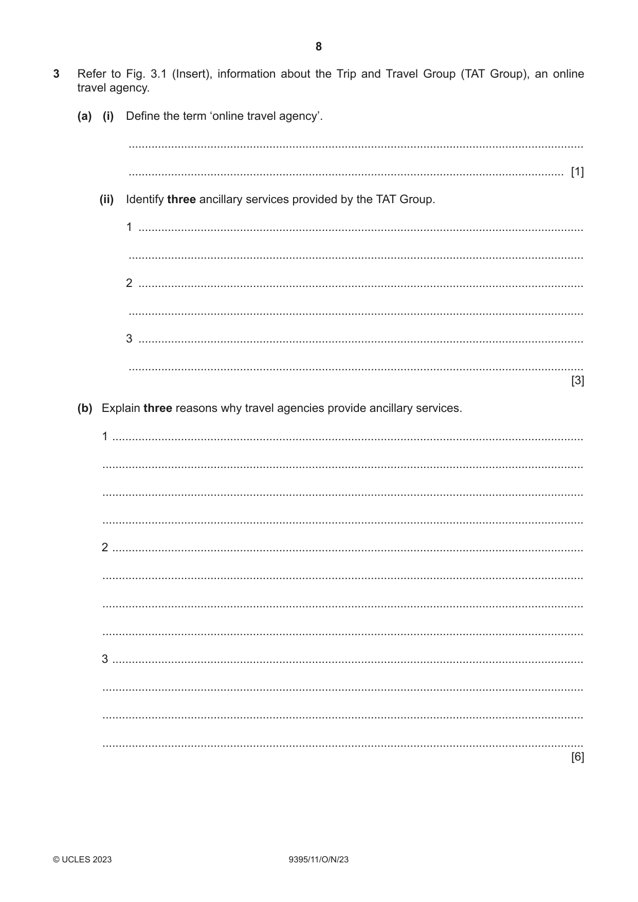 Cambridge A Level Travel and Tourism 9395 2023 Oct/Nov Paper 1 · Variant 1 question paper, page 8 of 16
