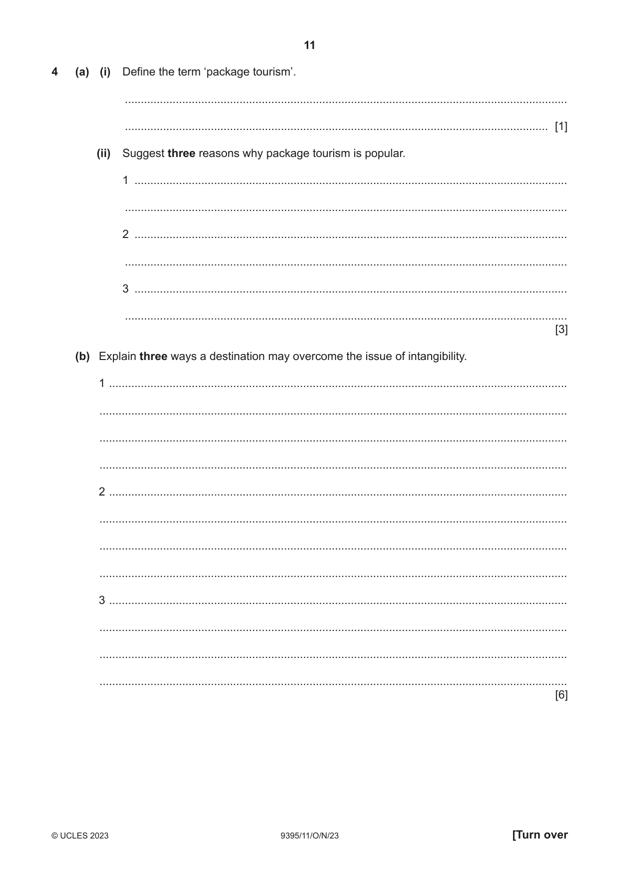 Cambridge A Level Travel and Tourism 9395 2023 Oct/Nov Paper 1 · Variant 1 question paper, page 11 of 16