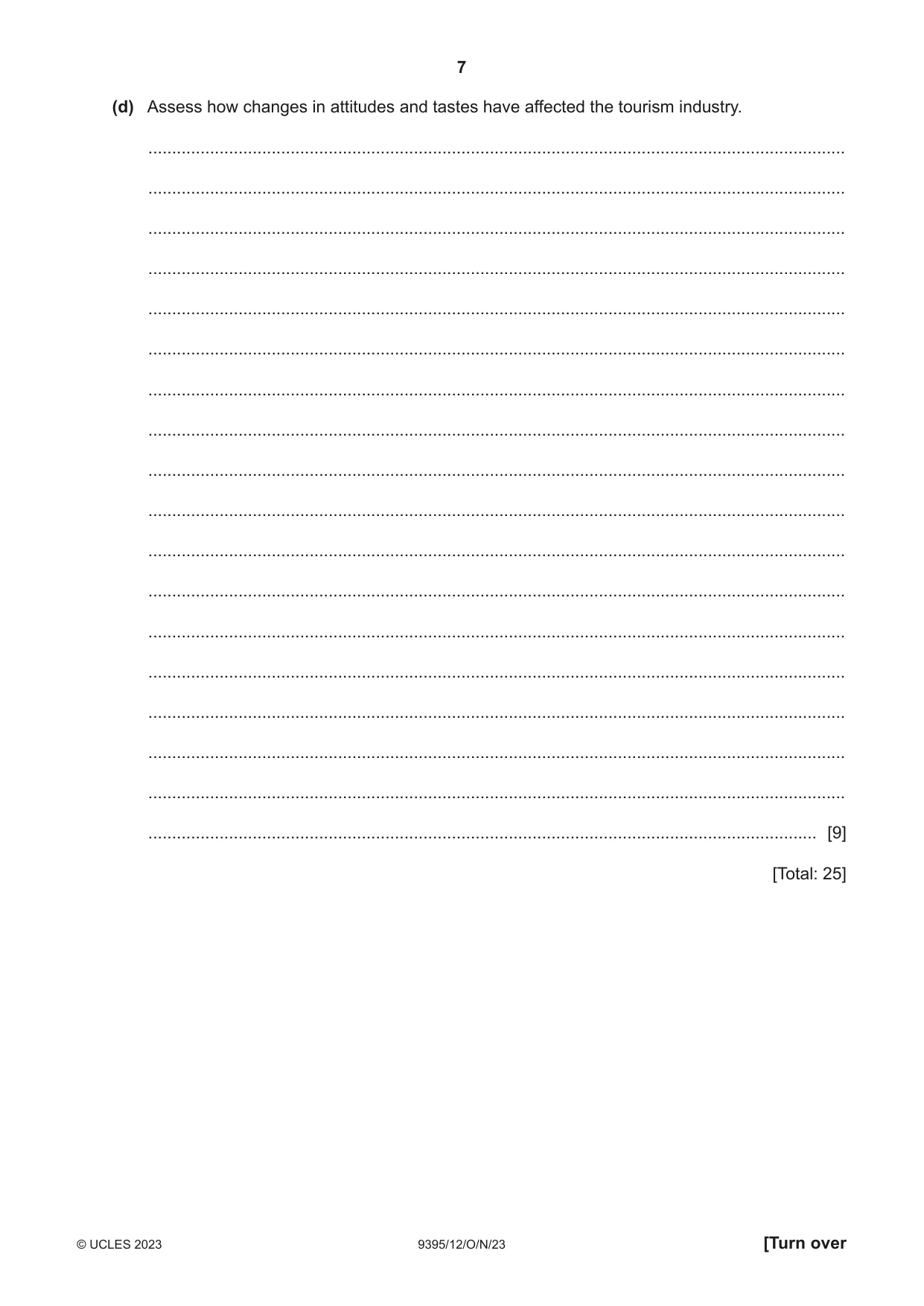 Cambridge A Level Travel and Tourism 9395 2023 Oct/Nov Paper 1 · Variant 2 question paper, page 7 of 16